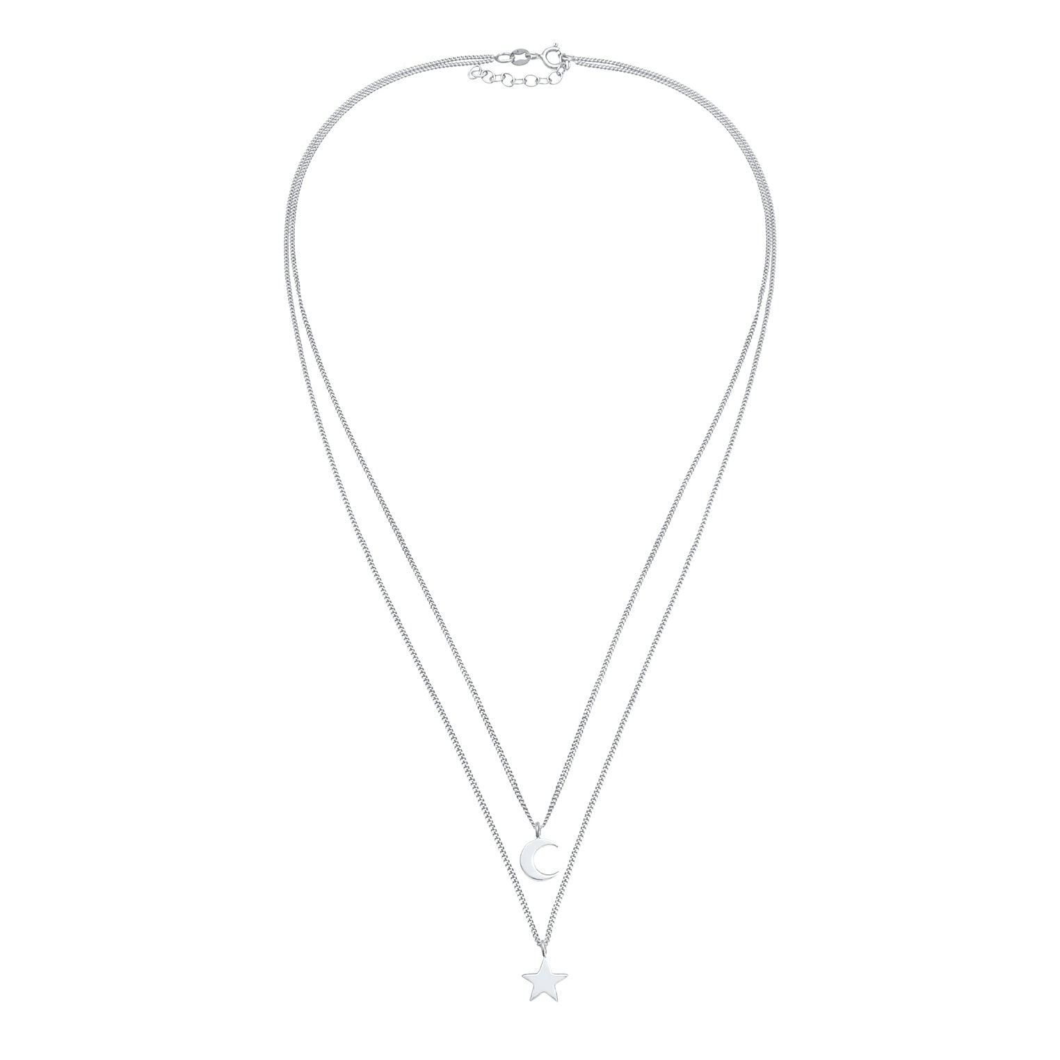 Silber - Elli | Layer-Halskette Stern Halbmond | 925er Sterling Silber