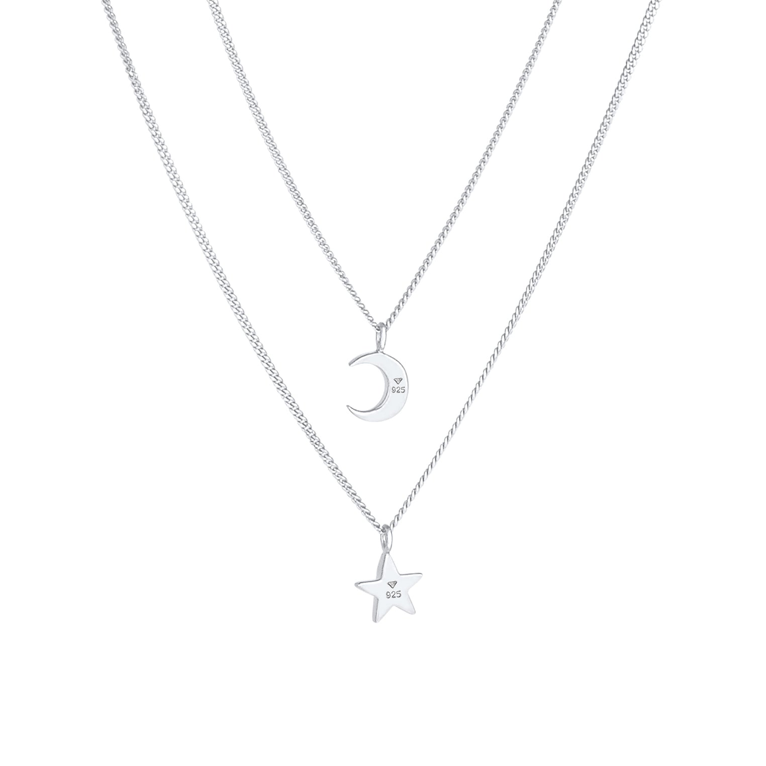 Silber - Elli | Layer-Halskette Stern Halbmond | 925er Sterling Silber