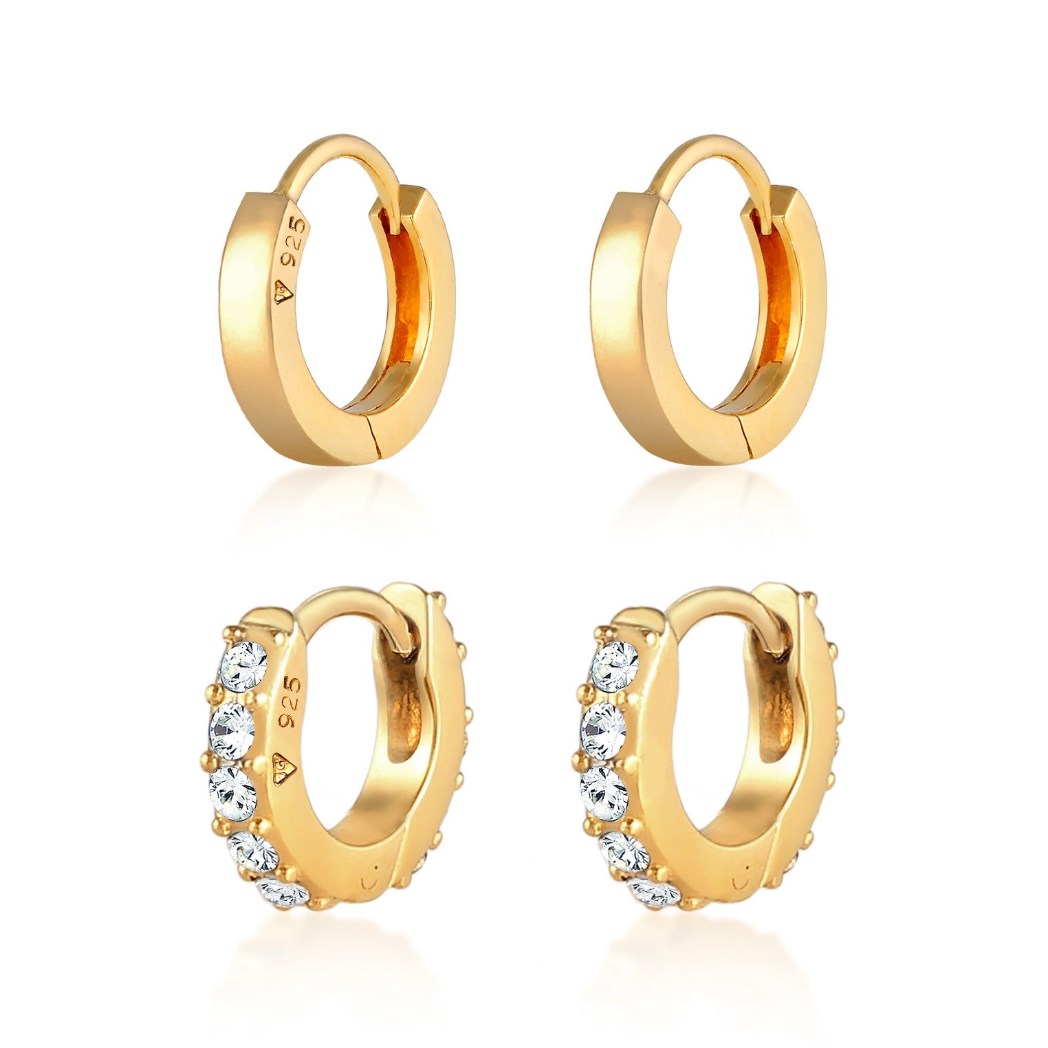 Gold - Elli | Ohrringset | Mit Kristallen von Swarovski® (Weiß) | 925 Sterling Silber vergoldet