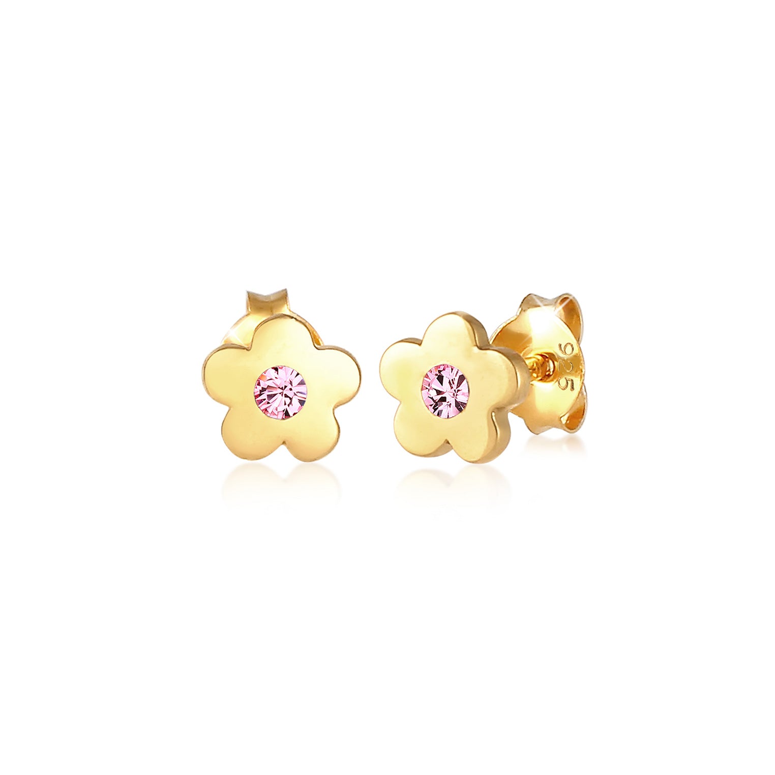 Rosa - Elli | Ohrstecker Blume | Mit Kristallen von Swarovski® (Rosa) | 925er Sterling Silber Vergoldet