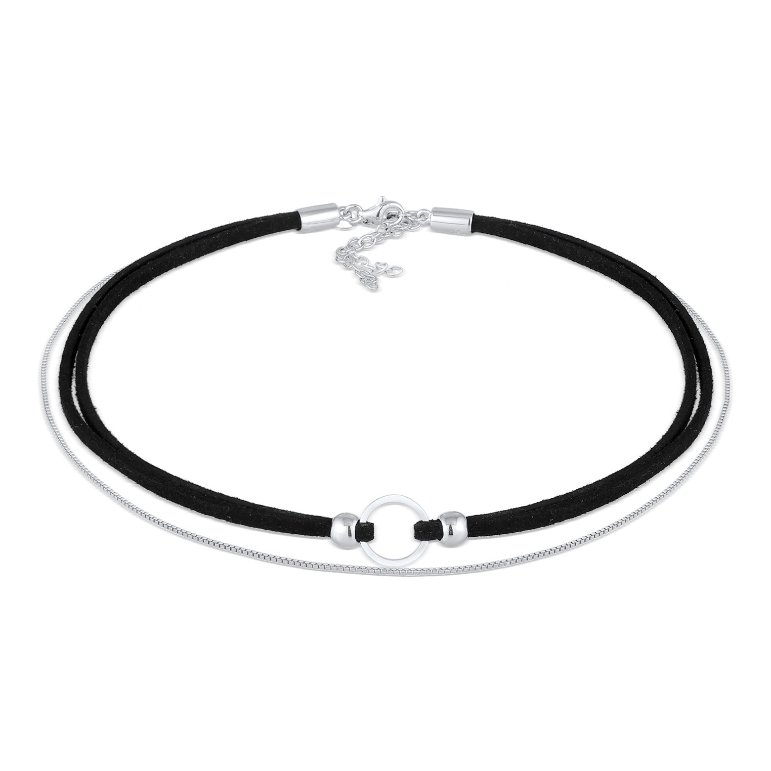 Silber - Elli | Choker Kreis | Kunstleder | 925er Sterling Silber