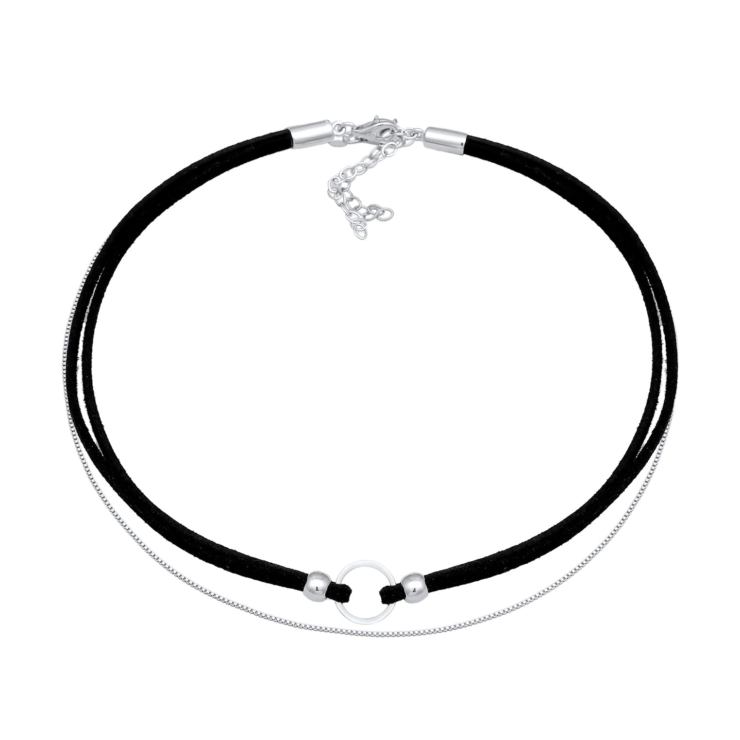 Silber - Elli | Choker Kreis | Kunstleder | 925er Sterling Silber