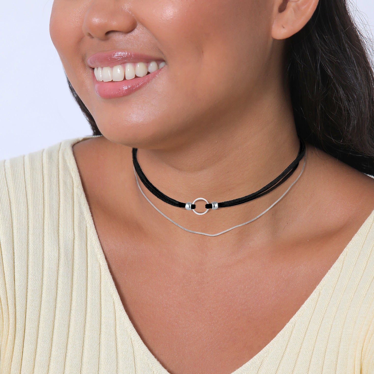 Silber - Elli | Choker Kreis | Kunstleder | 925er Sterling Silber