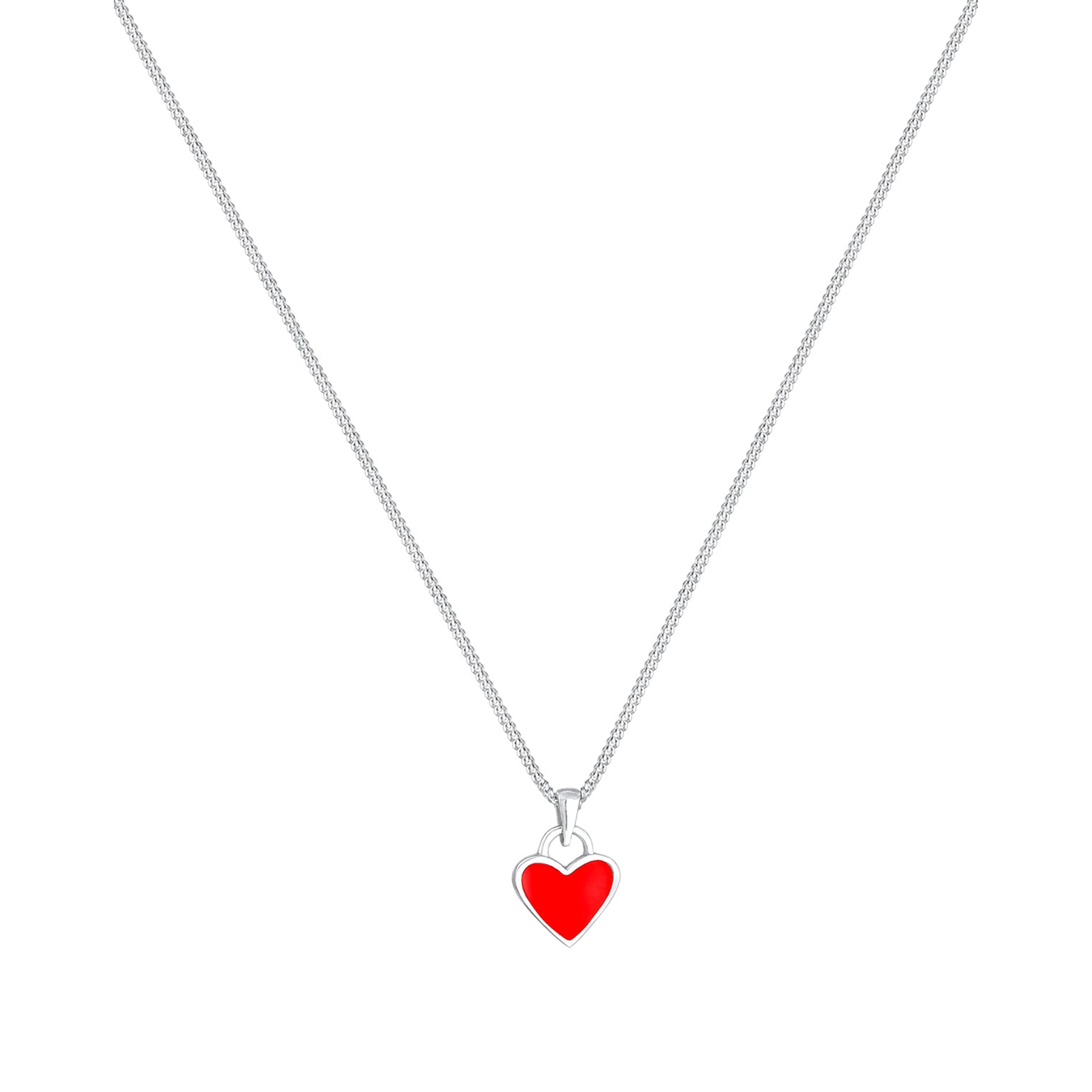 Silber - Elli | Halskette Herz | Emaille (Rot) | 925er Sterling Silber