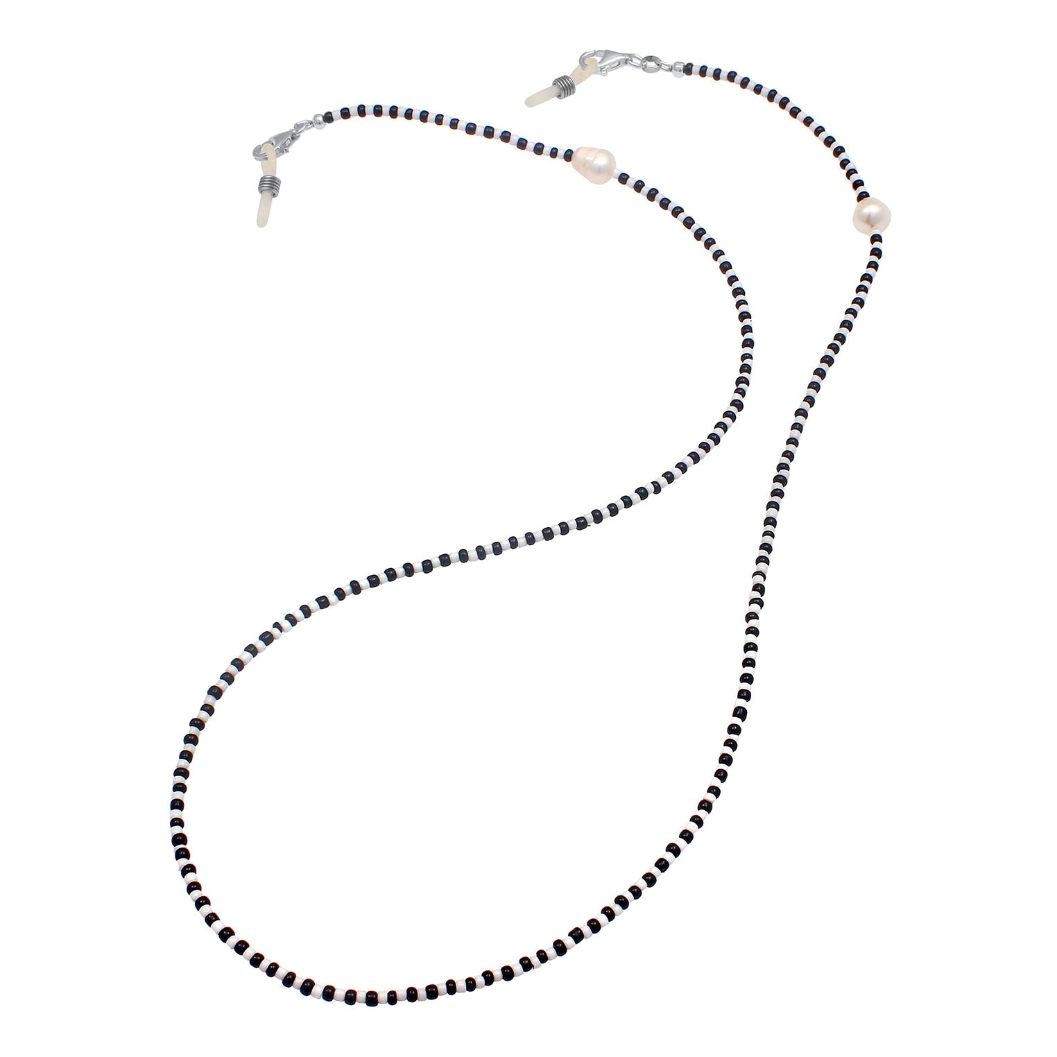 Schwarz - Elli | Sonnenbrillenkette Barock Perlen | Beads (schwarz & weiß) | 925er Sterling Silber