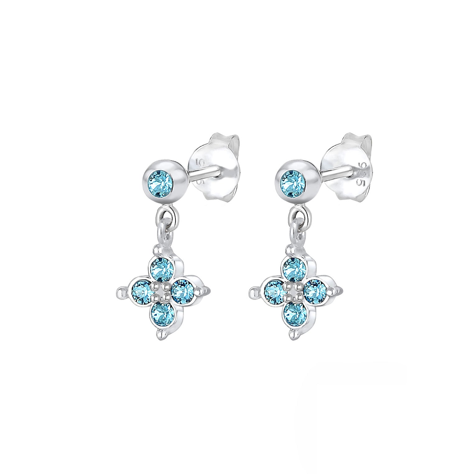 Blau - Elli | Ohrring Blume | Kristall ( Hellblau ) | 925er Sterling Silber