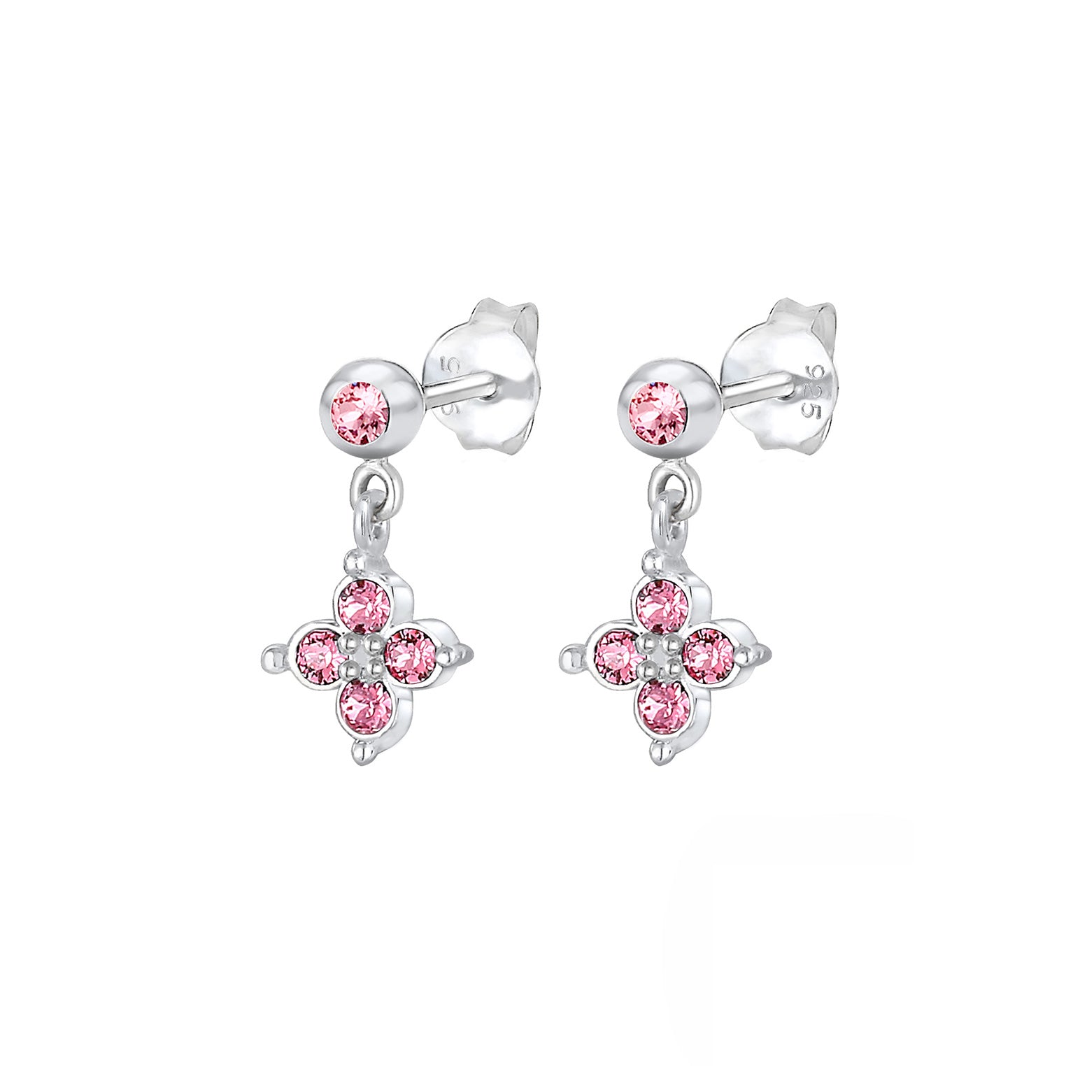 Rosa - Elli | Ohrring Blume | Kristall ( Rosa ) | 925er Sterling Silber