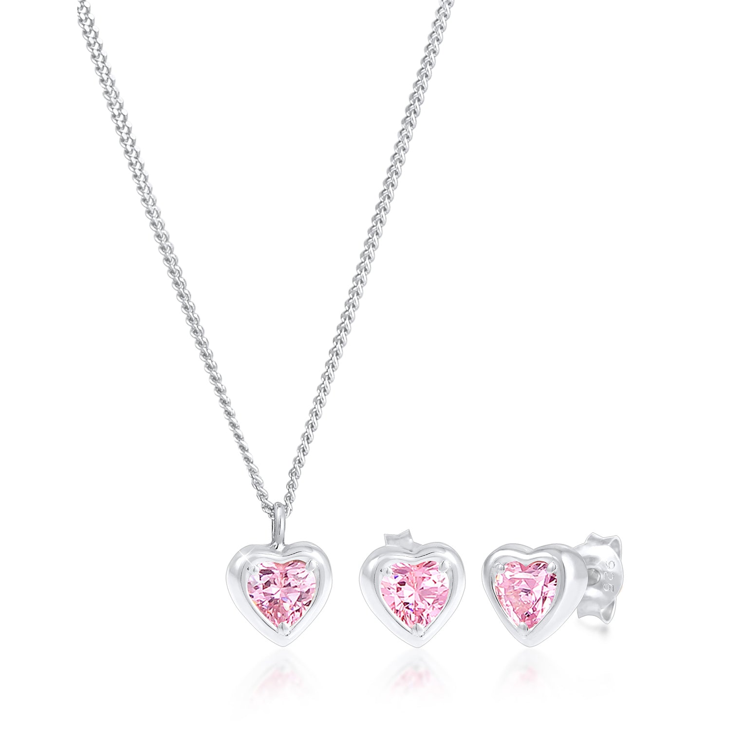 Silber - Elli | SchmuckSet Herz | Zirkonia (Rosa) | 925er Sterling Silber