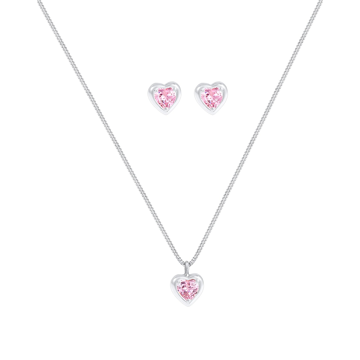 Silber - Elli | SchmuckSet Herz | Zirkonia (Rosa) | 925er Sterling Silber