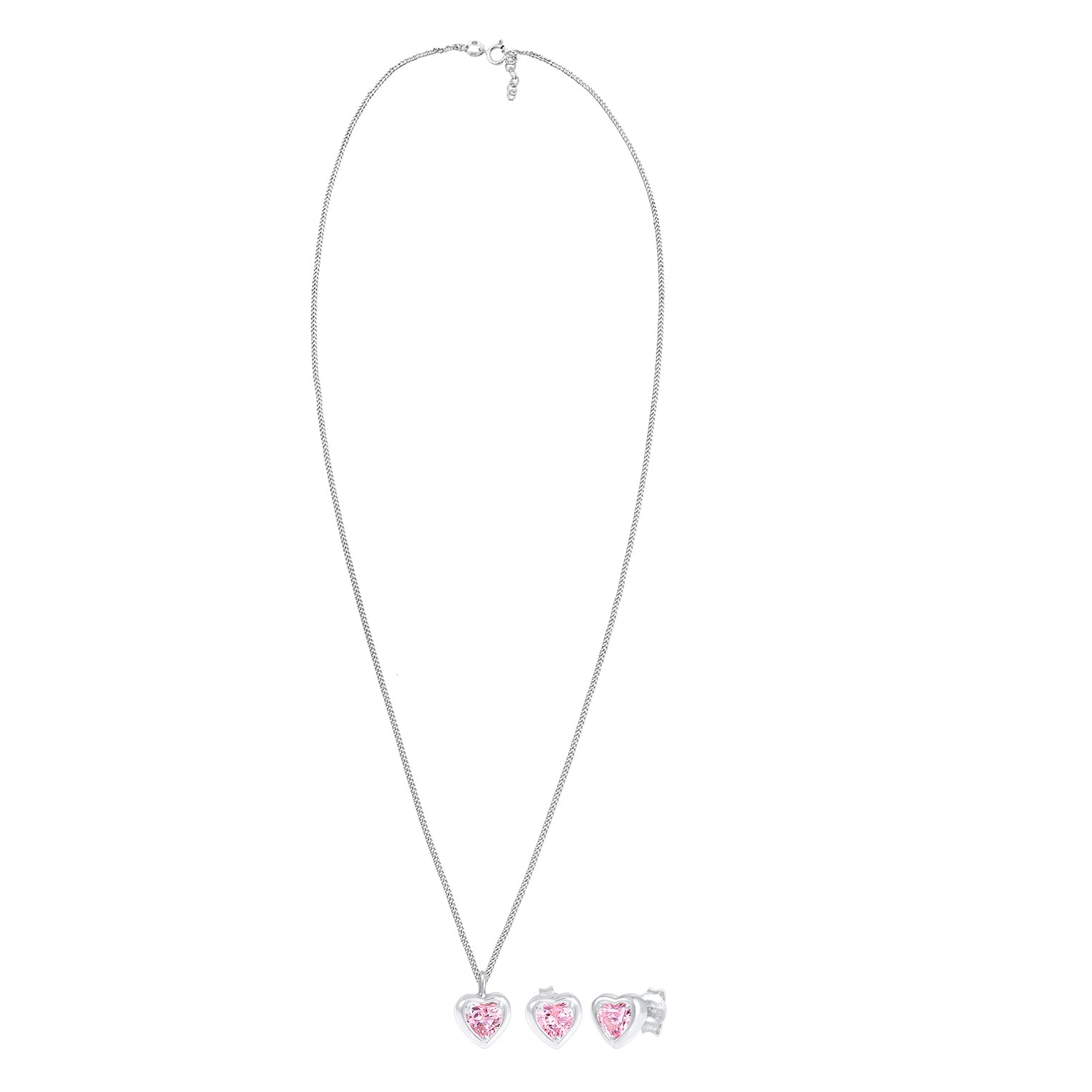 Silber - Elli | SchmuckSet Herz | Zirkonia (Rosa) | 925er Sterling Silber