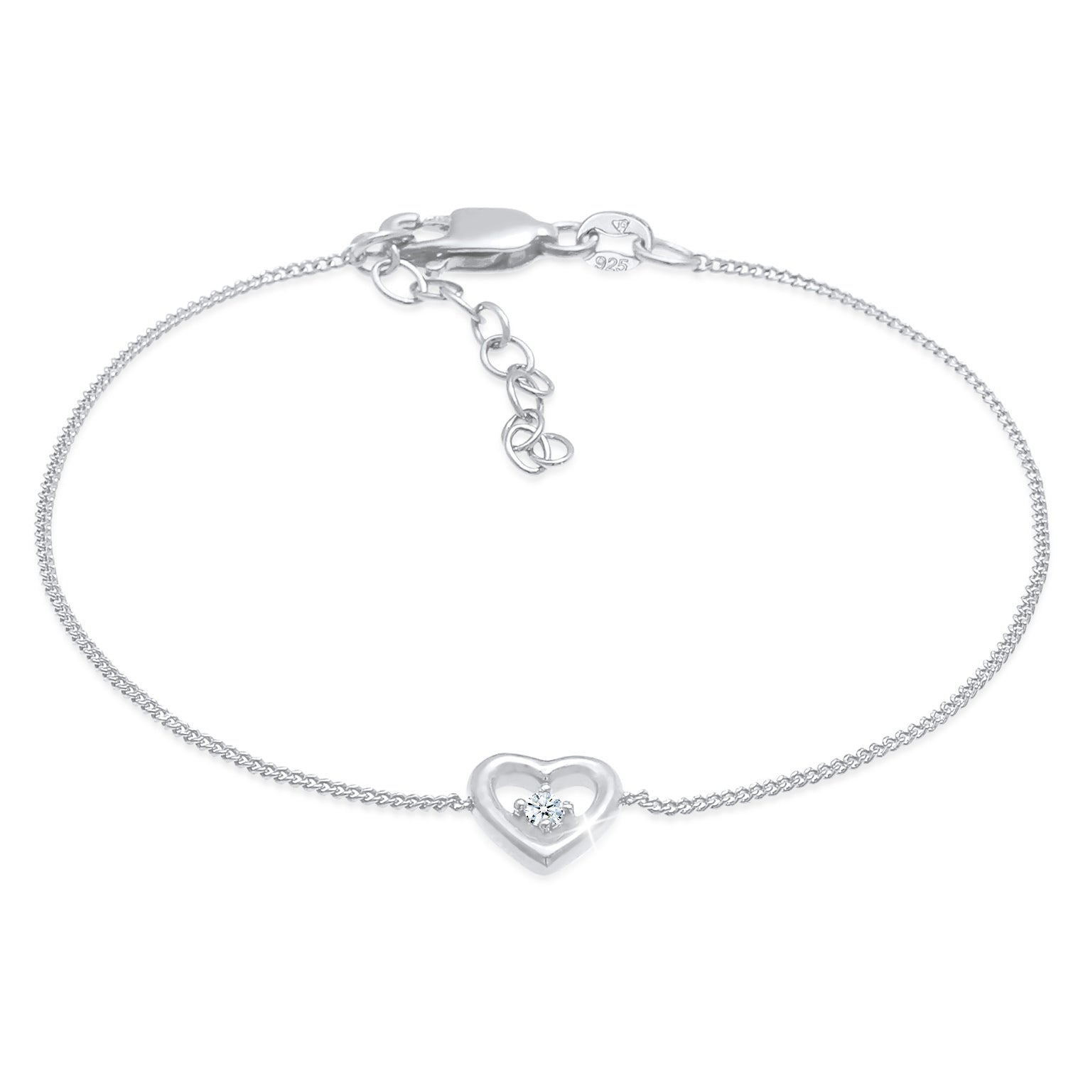 Silber - Elli DIAMONDS | Armband Herz | Diamant ( Weiß, 0,03 ct ) | 925er Sterling Silber