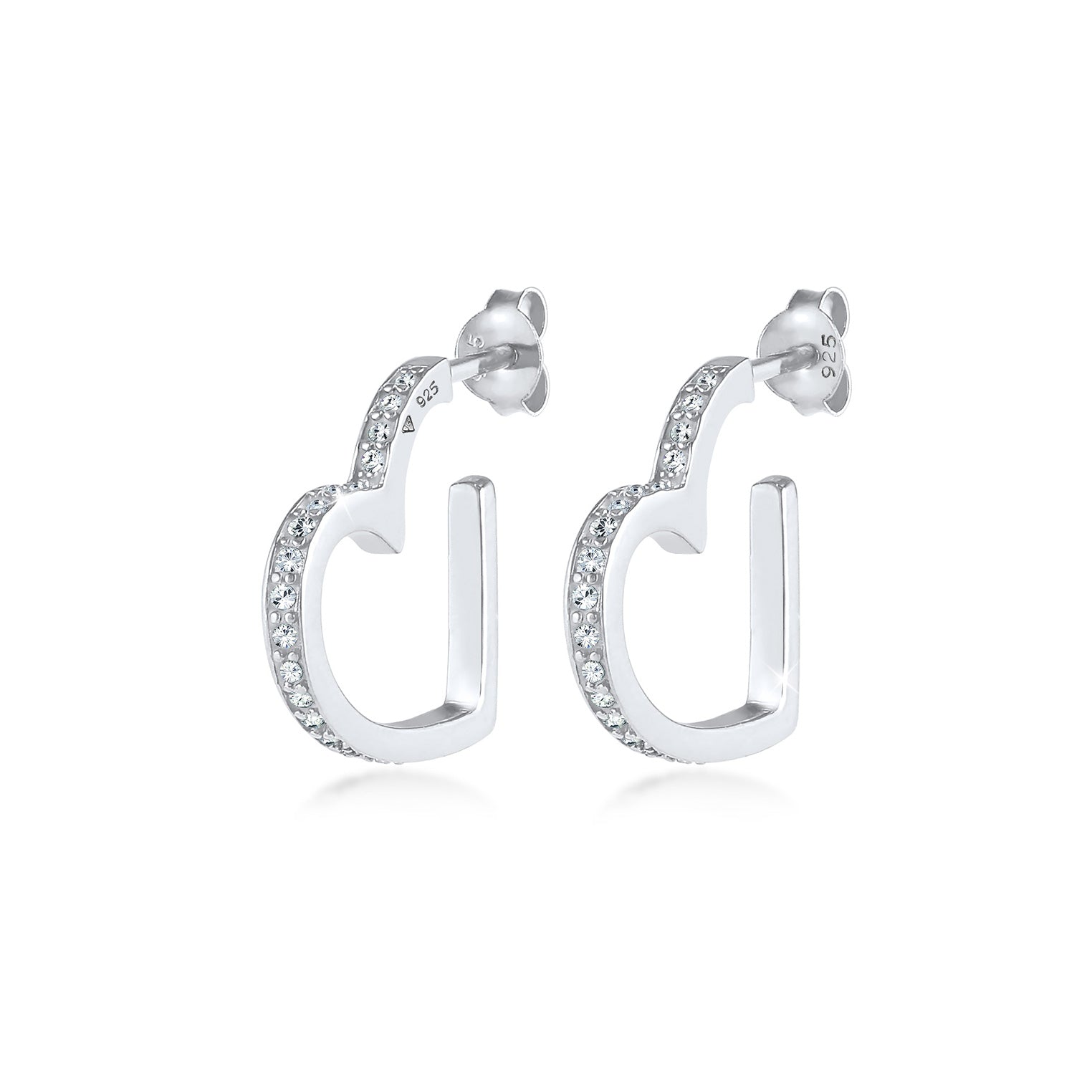 Silber - Elli PREMIUM | Ohrstecker Herz | Kristall ( Weiß ) | 925er Sterling Silber