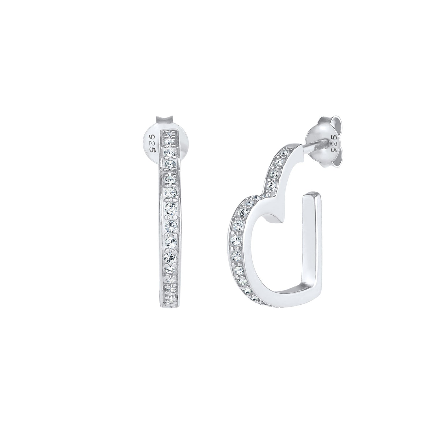 Silber - Elli PREMIUM | Ohrstecker Herz | Kristall ( Weiß ) | 925er Sterling Silber