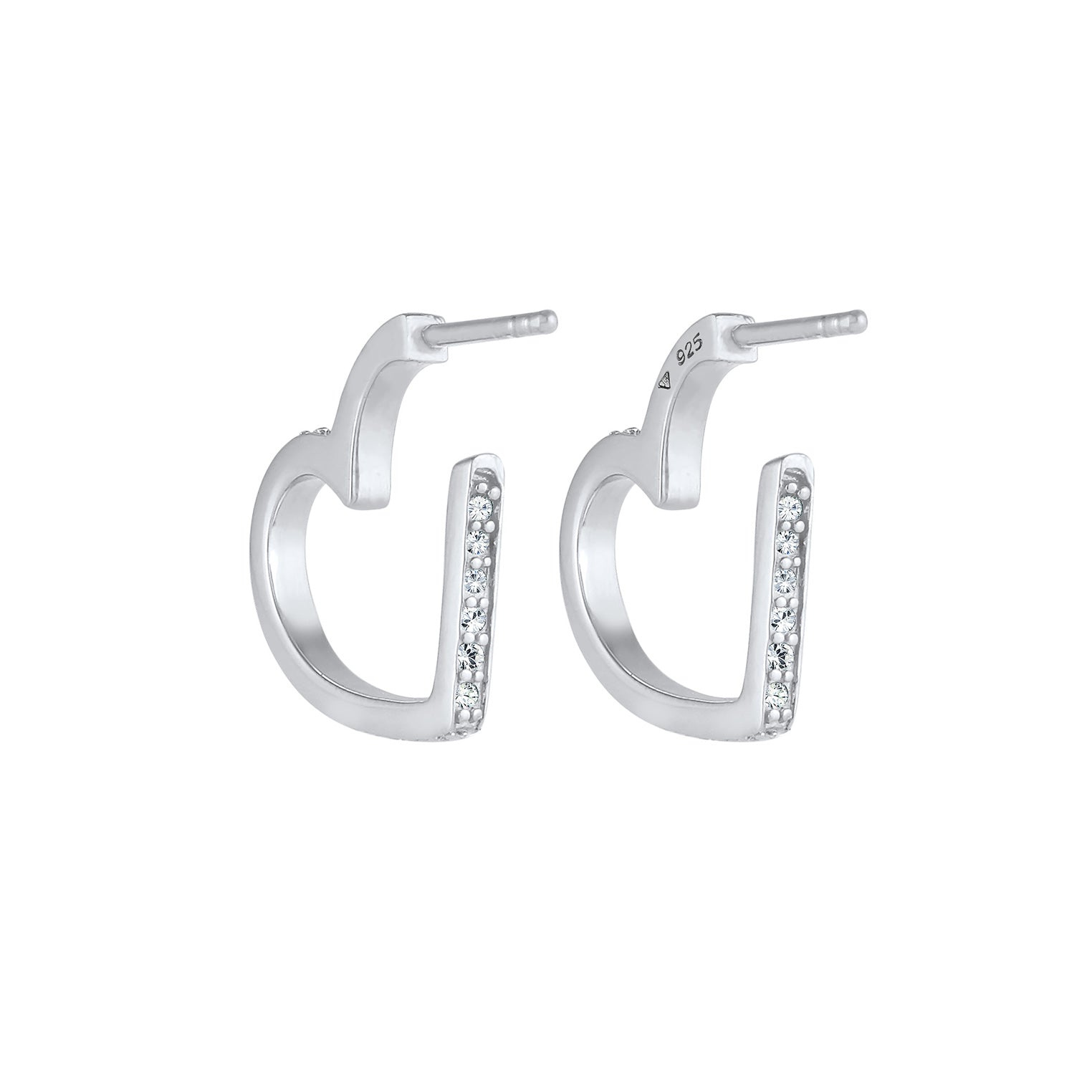 Silber - Elli PREMIUM | Ohrstecker Herz | Kristall ( Weiß ) | 925er Sterling Silber