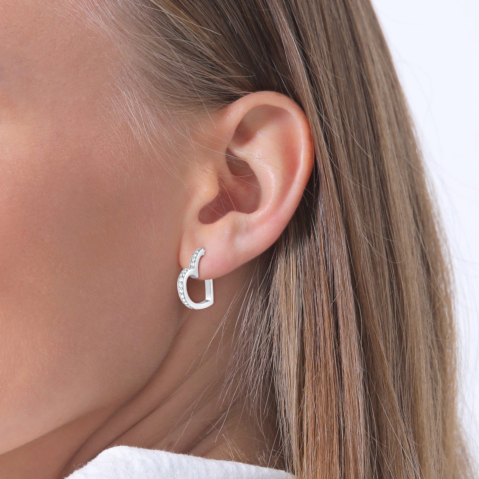 Silber - Elli PREMIUM | Ohrstecker Herz | Kristall ( Weiß ) | 925er Sterling Silber