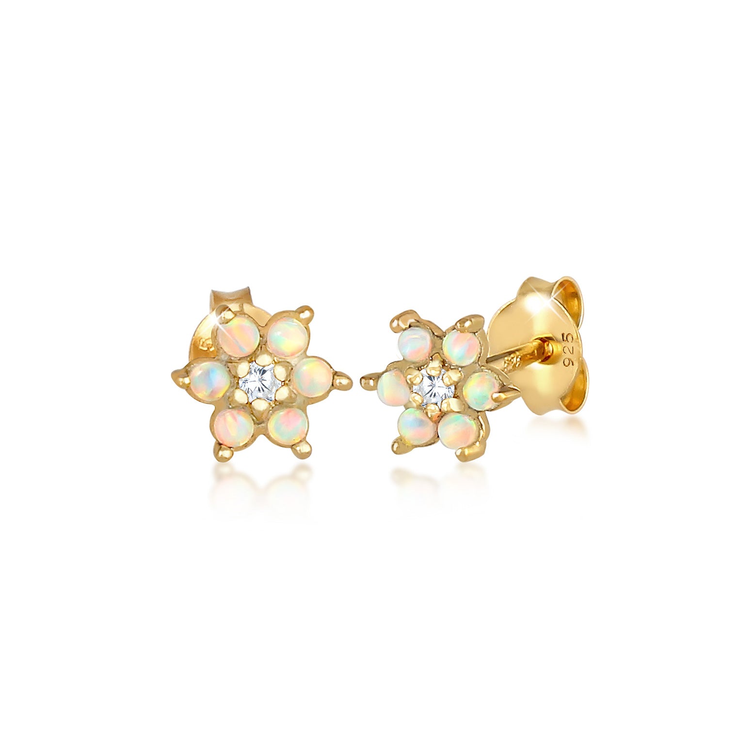 Gold - Elli | Ohrring Blume | Opal ( Weiß ) | 925 Sterling Silber vergoldet