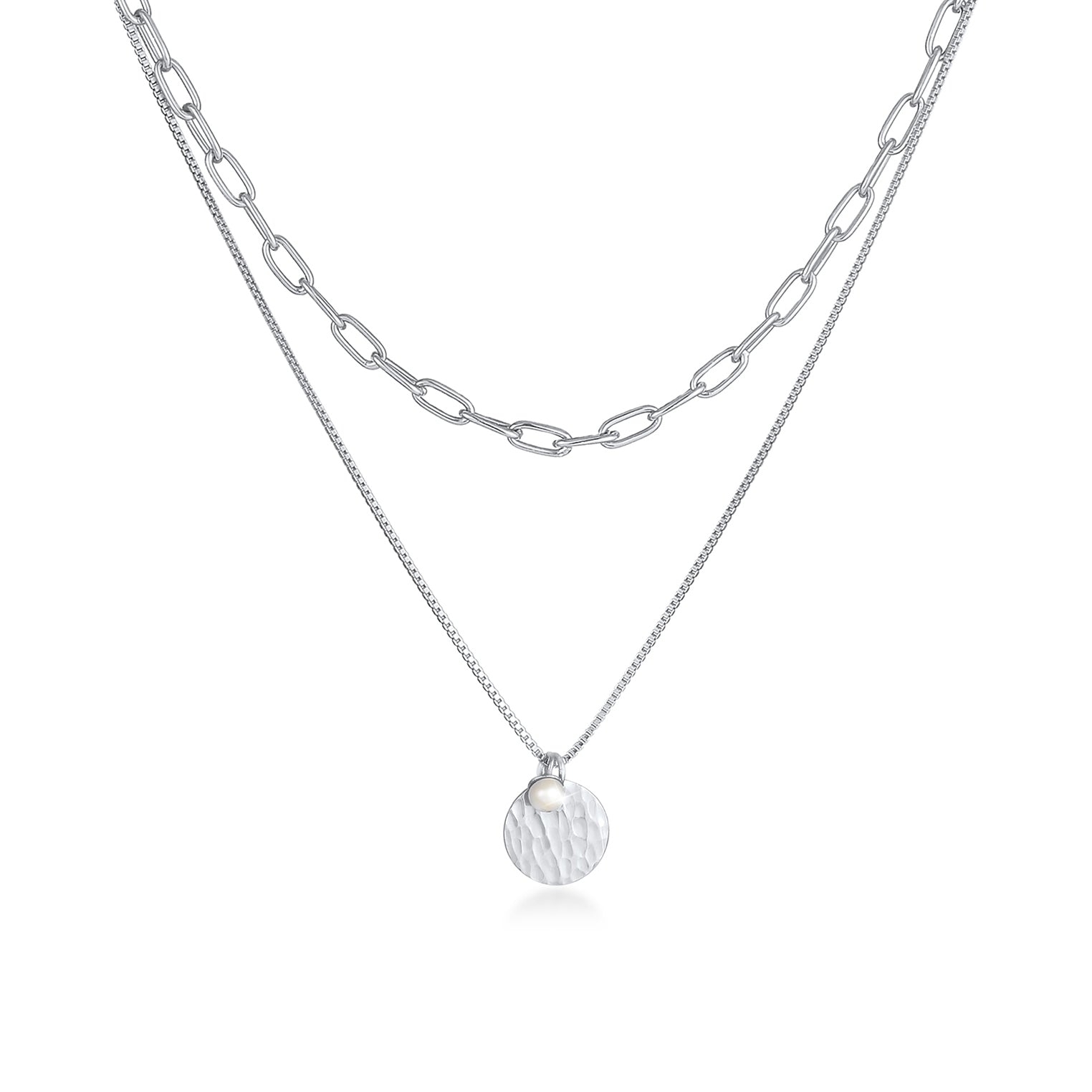 Silber - Elli PREMIUM | Venezianer-Layer-Halskette | Süßwasserzuchtperle | 925er Sterling Silber