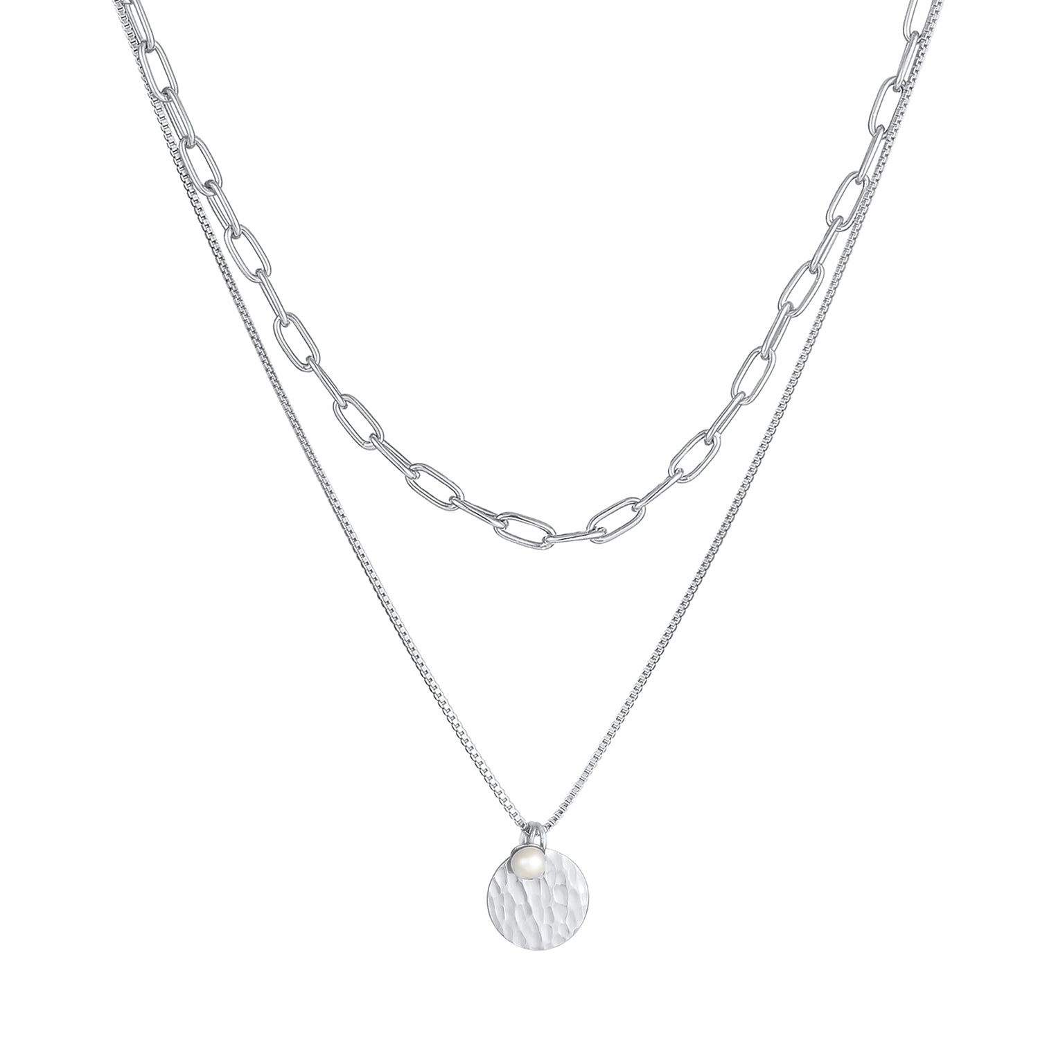 Silber - Elli PREMIUM | Venezianer-Layer-Halskette | Süßwasserzuchtperle | 925er Sterling Silber