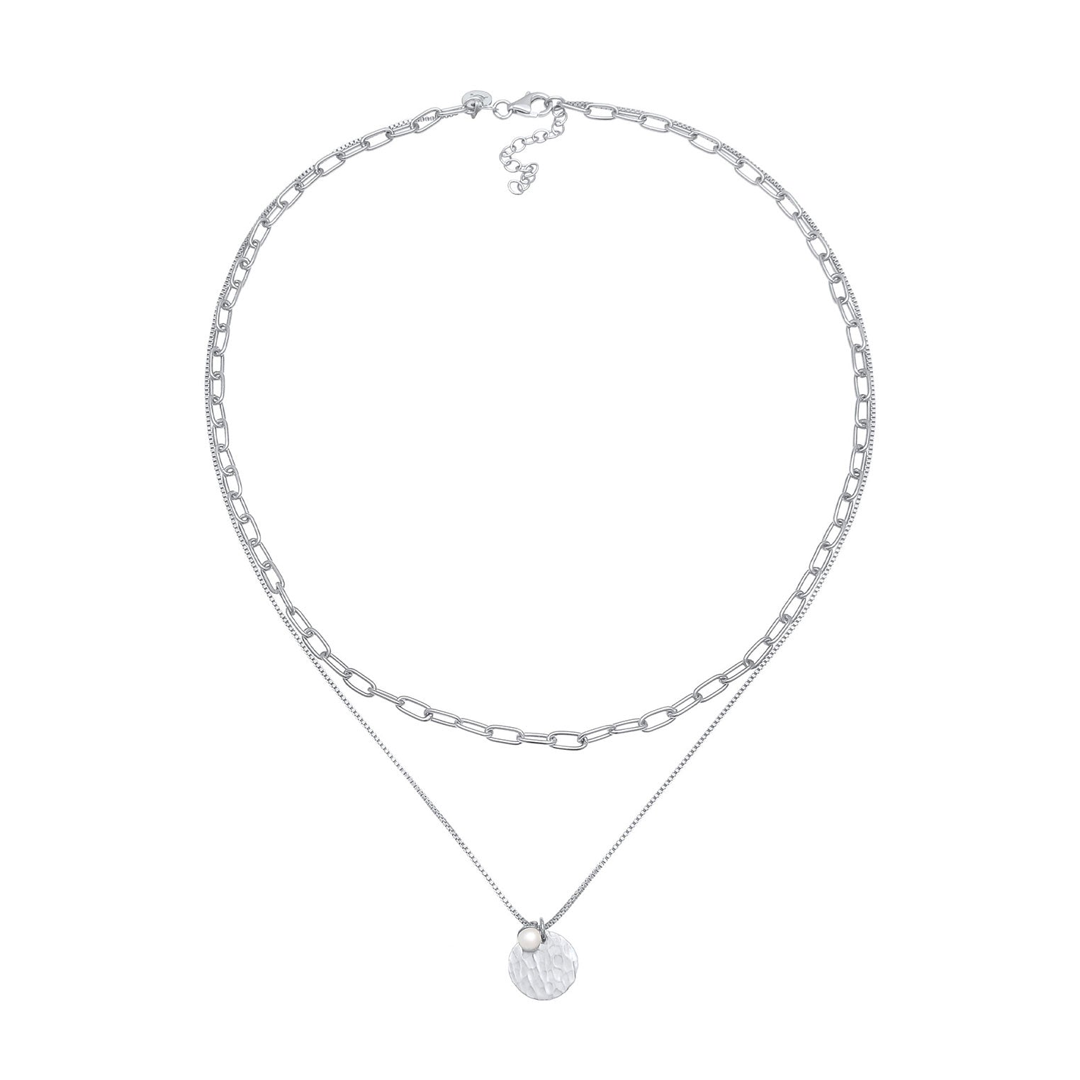 Silber - Elli PREMIUM | Venezianer-Layer-Halskette | Süßwasserzuchtperle | 925er Sterling Silber