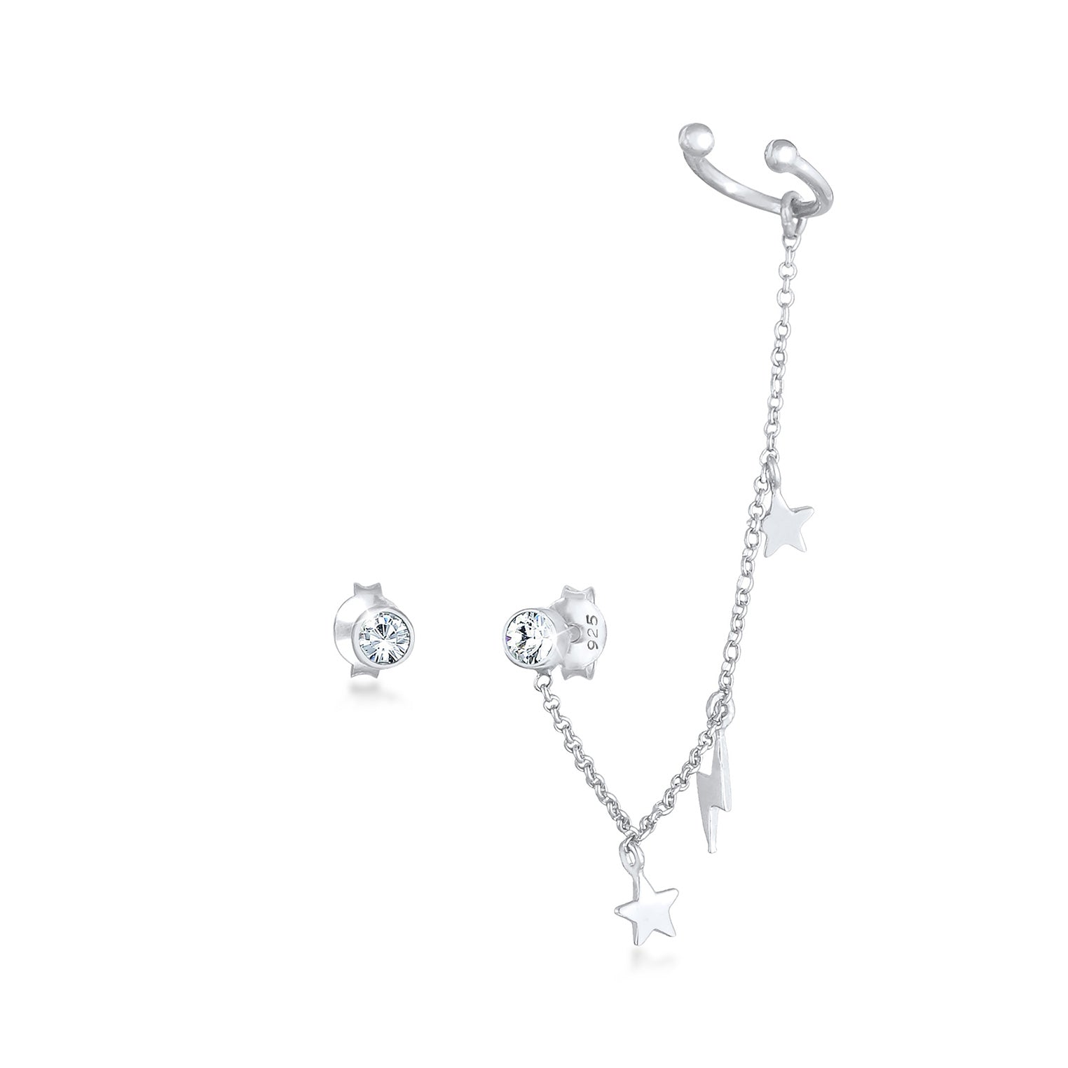 Silber - Elli | Ohrstecker Ear Chain | Mit Kristallen von Swarovski® (Weiß) | 925er Sterling Silber