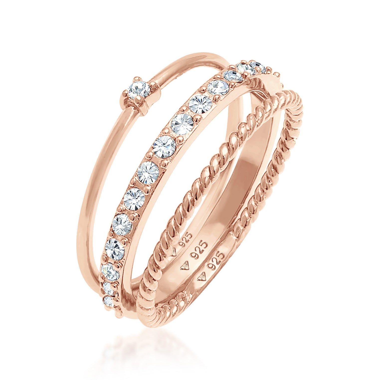 Rosa - Elli | Ringset | Kristall ( Weiß ) | 925 Sterling Silber Rosegold