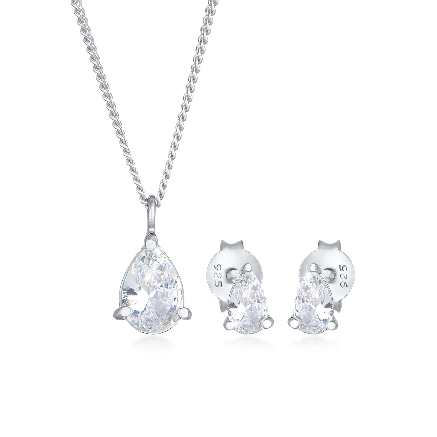 Silber - Elli | Schmuckset  Tropfen | Zirkonia ( Weiß ) | 925er Sterling Silber