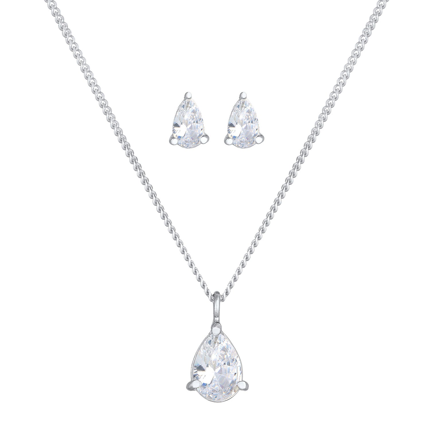 Silber - Elli | Schmuckset  Tropfen | Zirkonia ( Weiß ) | 925er Sterling Silber