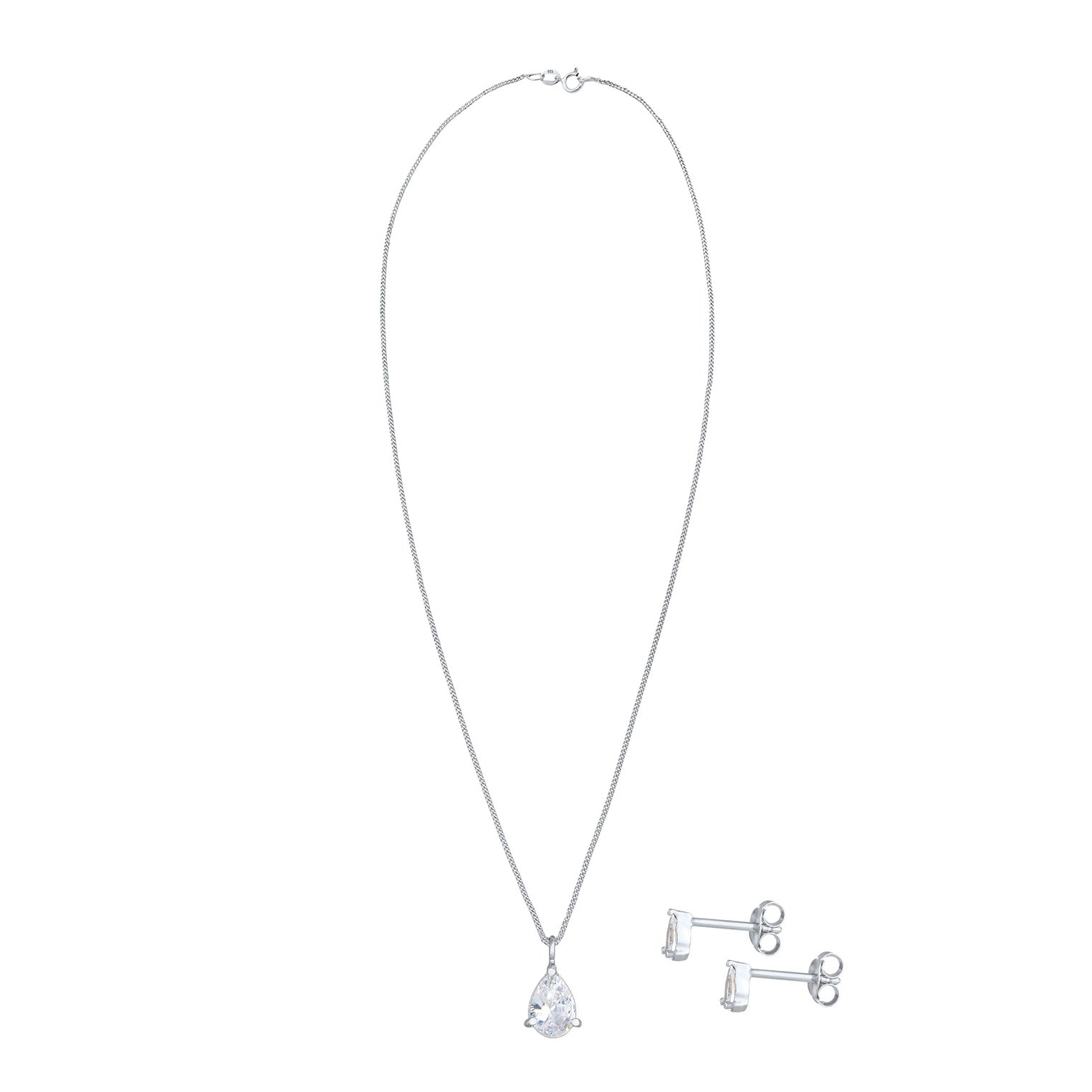 Silber - Elli | Schmuckset  Tropfen | Zirkonia ( Weiß ) | 925er Sterling Silber