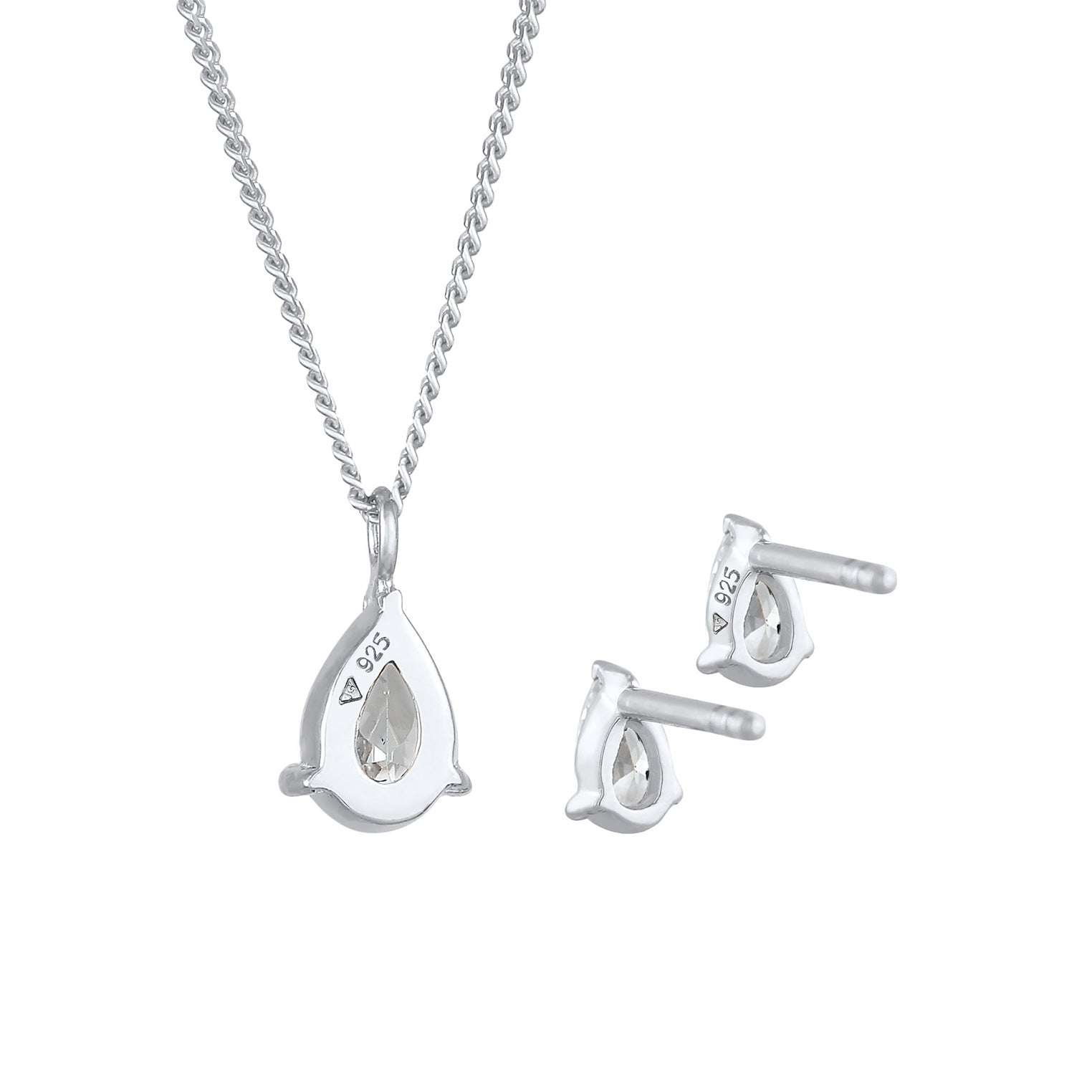 Silber - Elli | Schmuckset  Tropfen | Zirkonia ( Weiß ) | 925er Sterling Silber