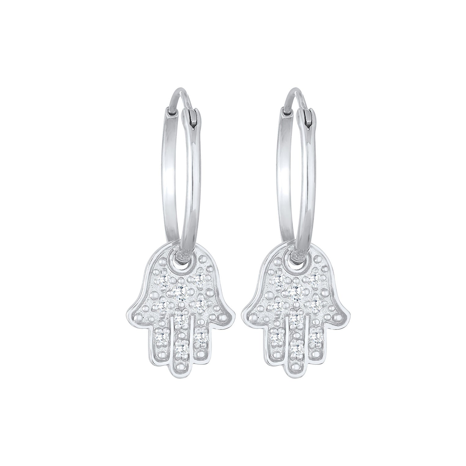 Silber - Elli | Creole Hamsa Hand | Zirkonia ( Weiß ) | 925er Sterling Silber