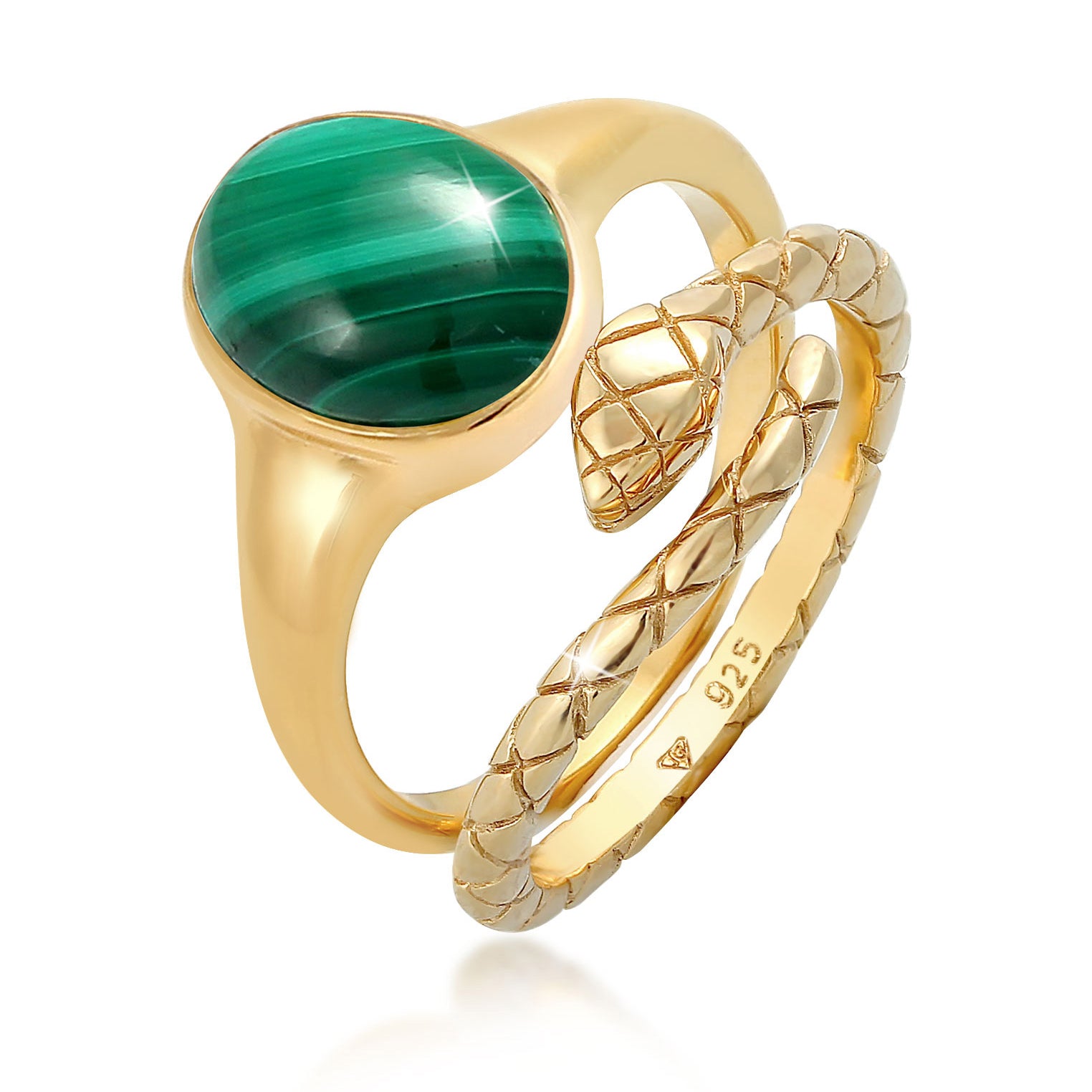 Gold - Elli PREMIUM | Ringset | Malachit ( Grün ) | 925 Sterling Silber vergoldet