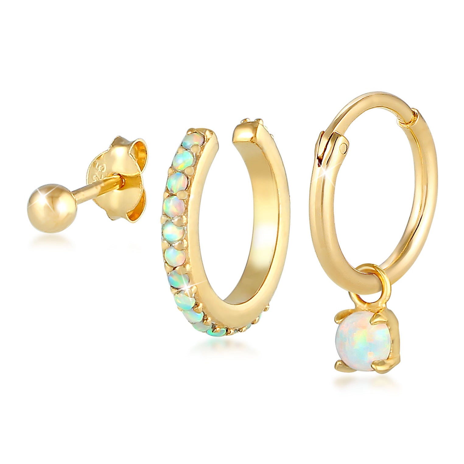 Gold - Elli | Ohrringset | Opal ( Weiß ) | 925 Sterling Silber vergoldet