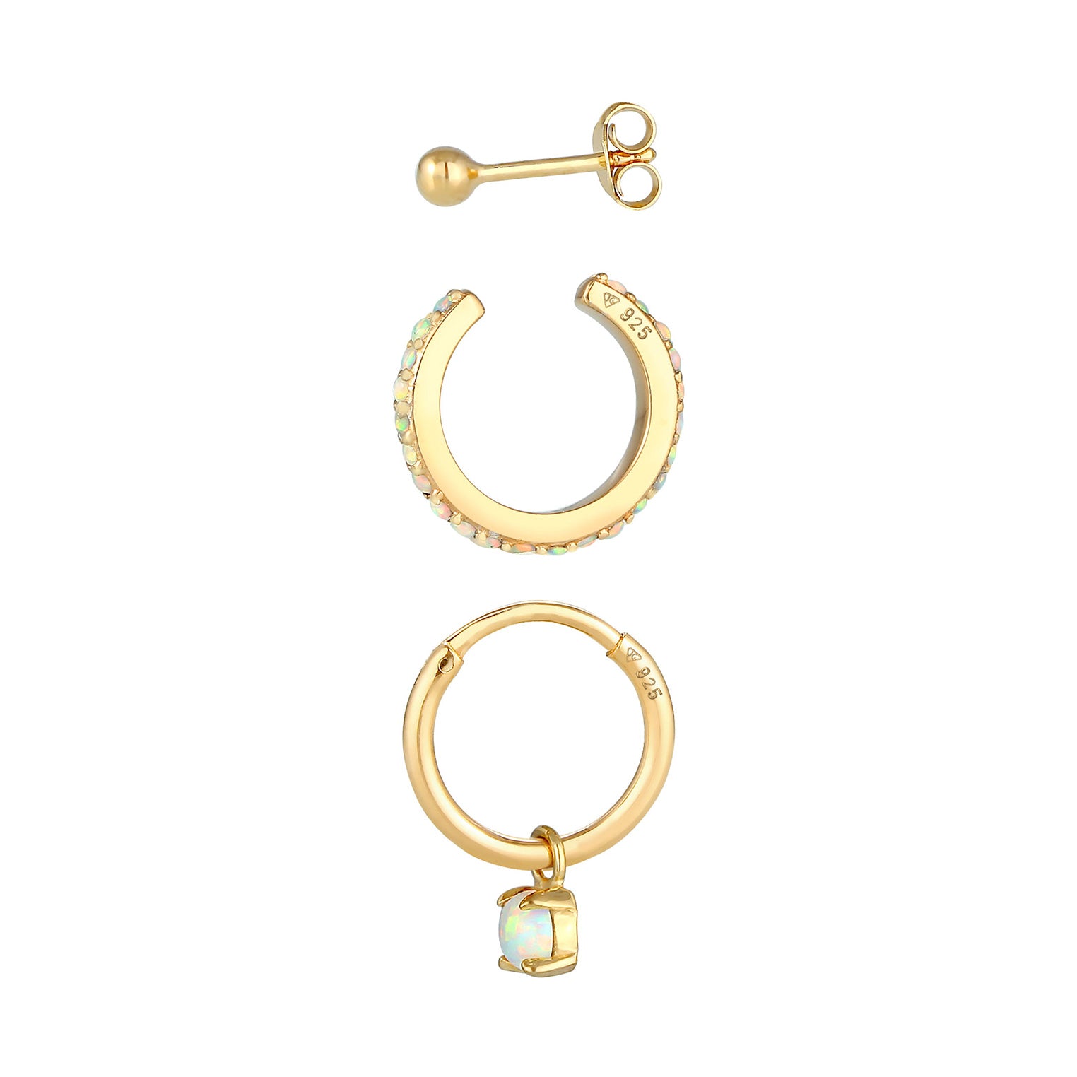 Gold - Elli | Ohrringset | Opal ( Weiß ) | 925 Sterling Silber vergoldet