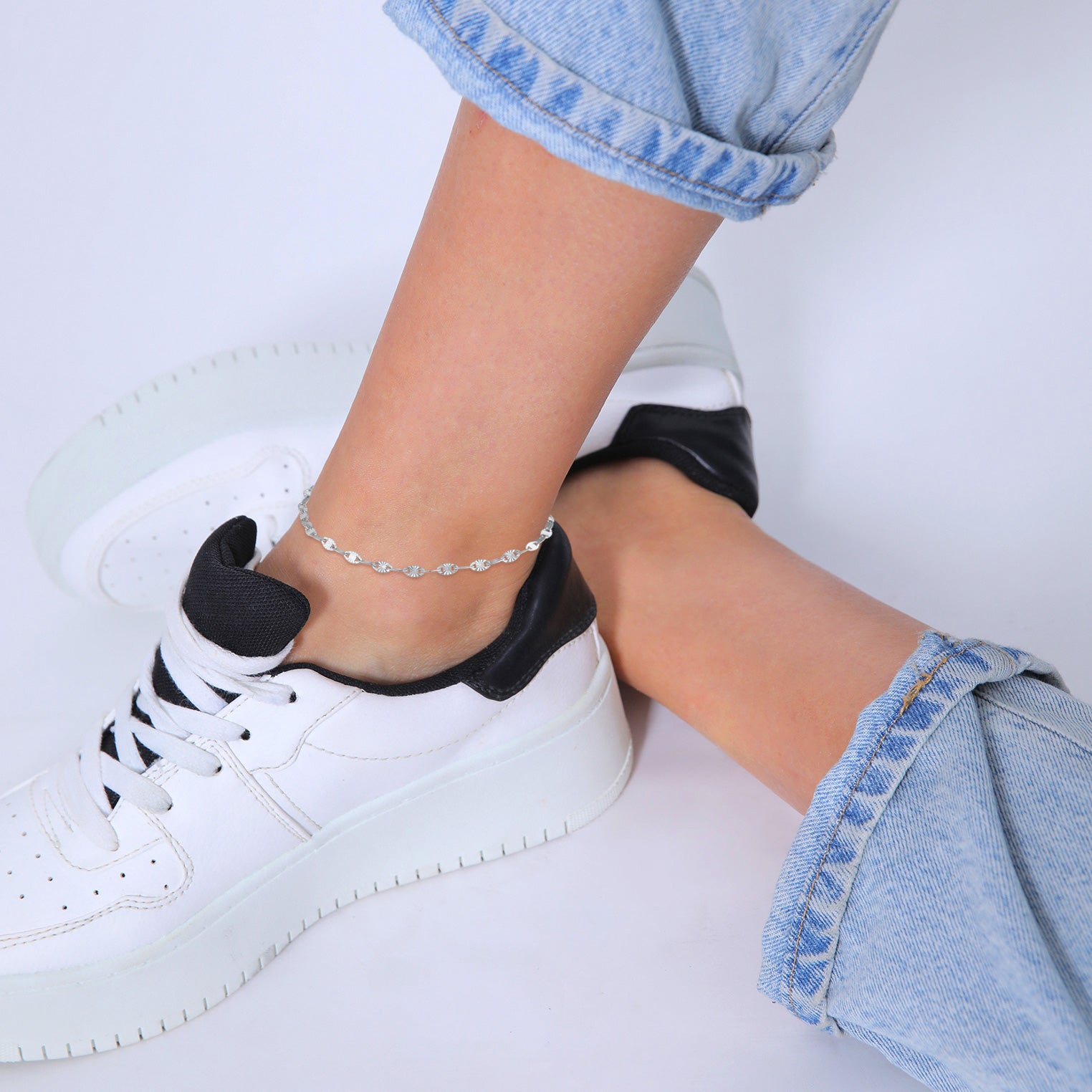 Silber - Elli PREMIUM | Vintage-Fußkettchen Geo | 925er Sterling Silber