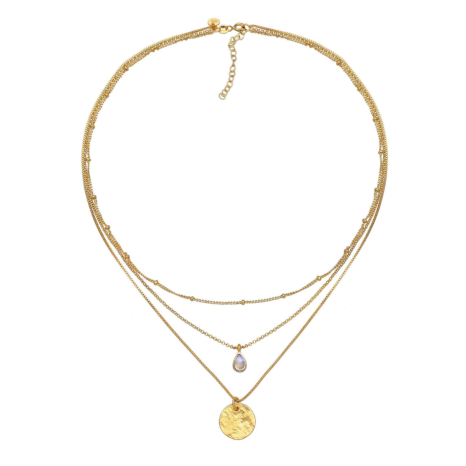 Gold - Elli PREMIUM | Venezianer-Layer-Halskette | Mondstein ( Weiß ) | 925 Sterling Silber vergoldet