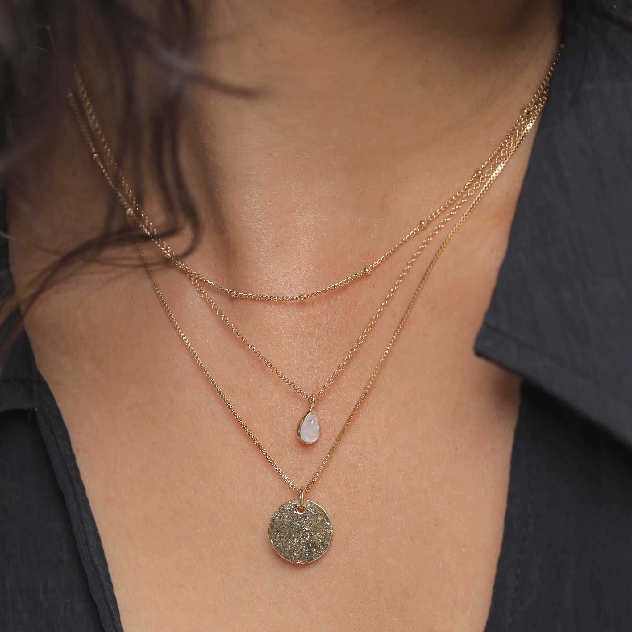 Gold - Elli PREMIUM | Venezianer-Layer-Halskette | Mondstein ( Weiß ) | 925 Sterling Silber vergoldet