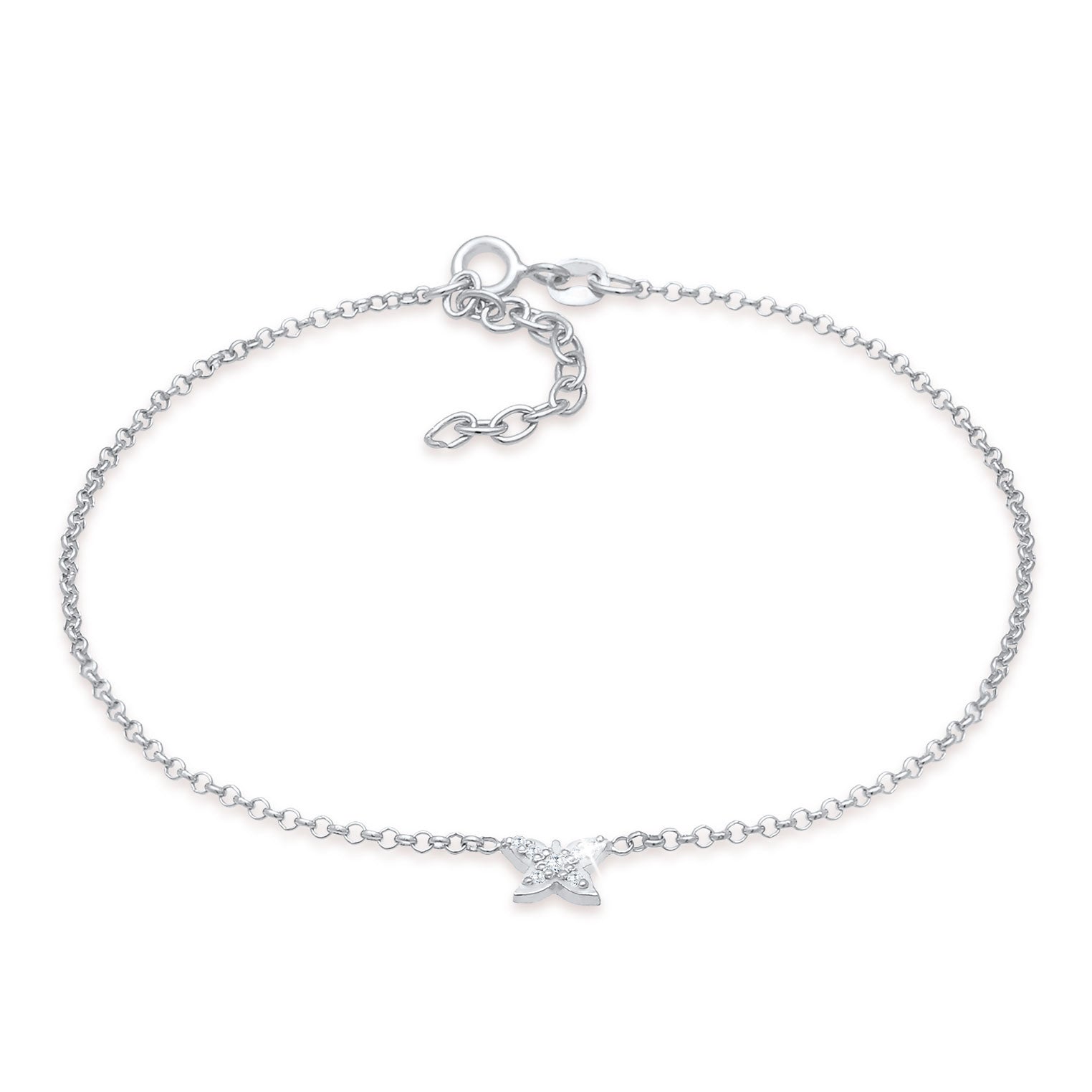 Silber - Elli | Fußkettchen Schmetterling | Zirkonia ( Weiß ) | 925er Sterling Silber