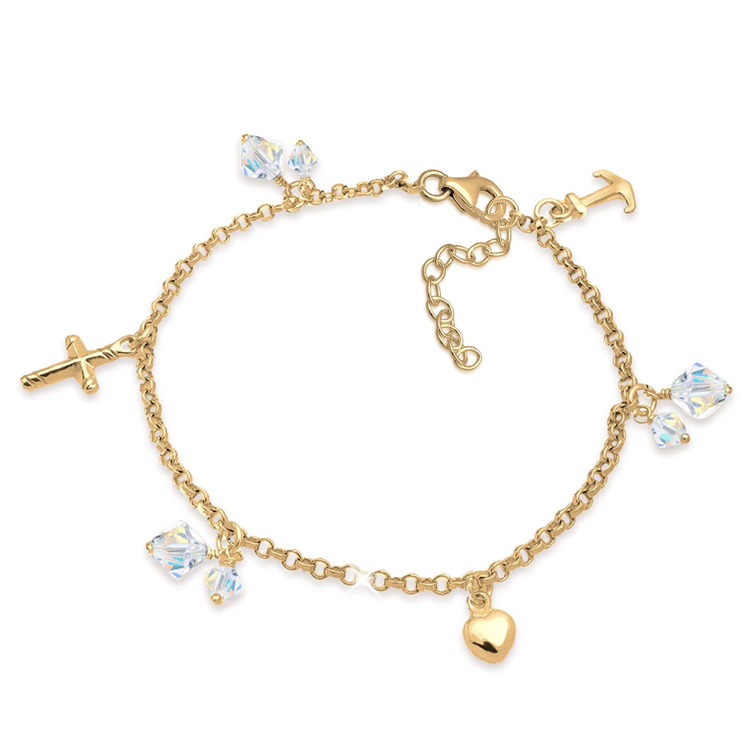 Gold - Elli | Armband Anker | Kristall ( Weiß ) | 925 Sterling Silber vergoldet