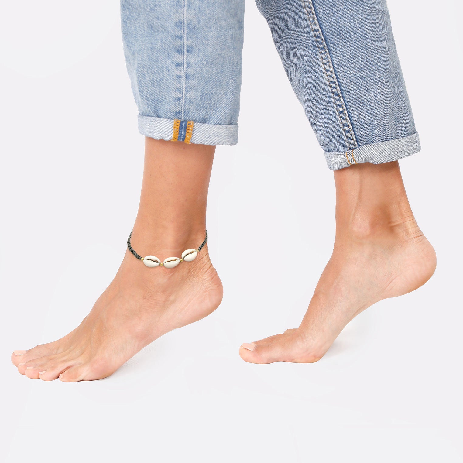 Grau - Elli | Fußkettchen Muschel | 925 Sterling Silber vergoldet