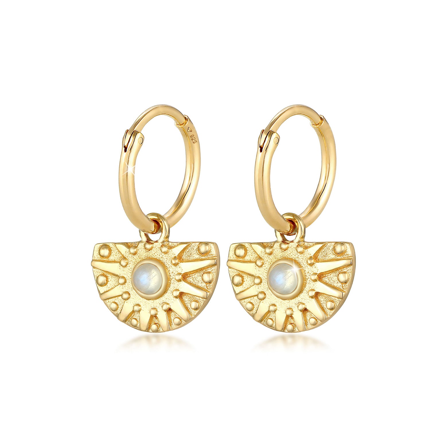 Gold - Elli PREMIUM | Creole | Mondstein ( Weiß ) | 925 Sterling Silber vergoldet