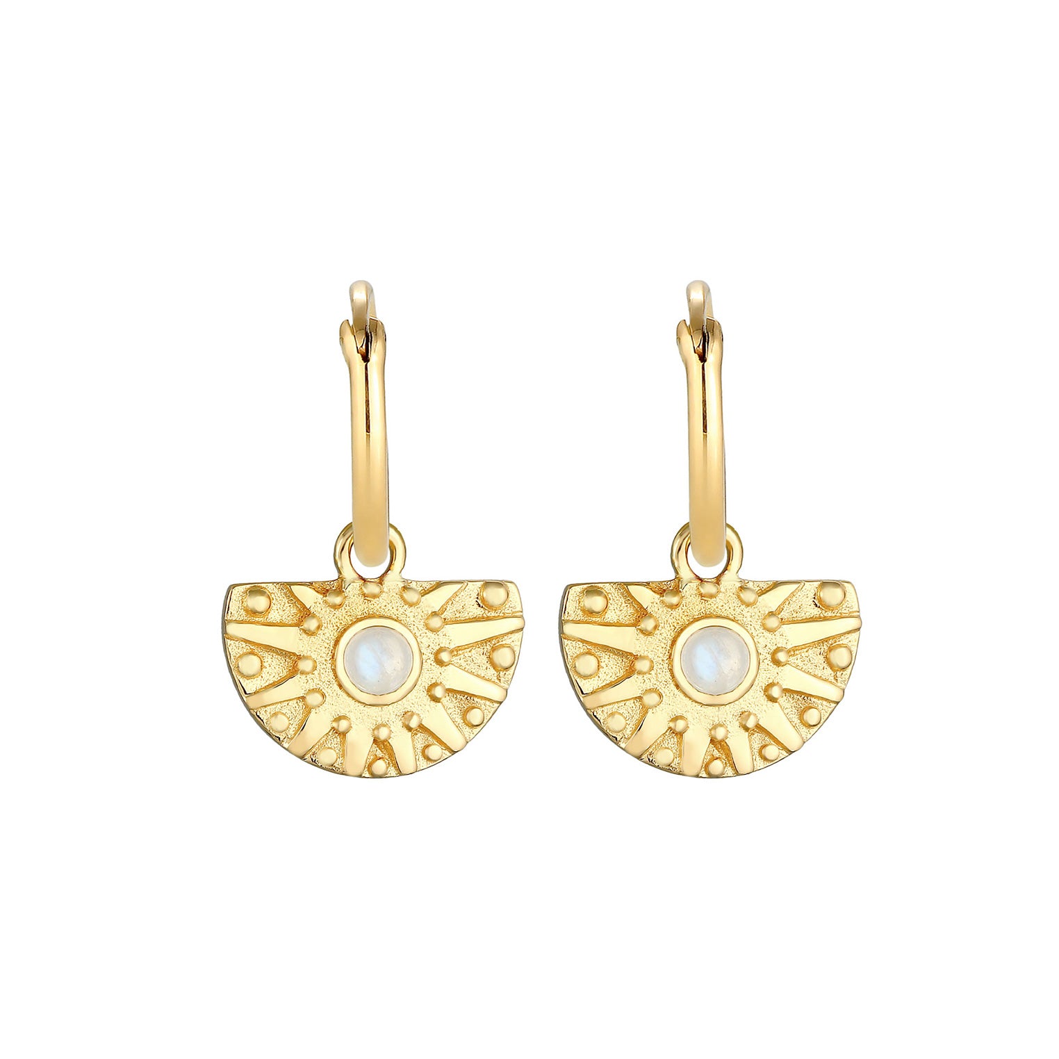 Gold - Elli PREMIUM | Creole | Mondstein ( Weiß ) | 925 Sterling Silber vergoldet