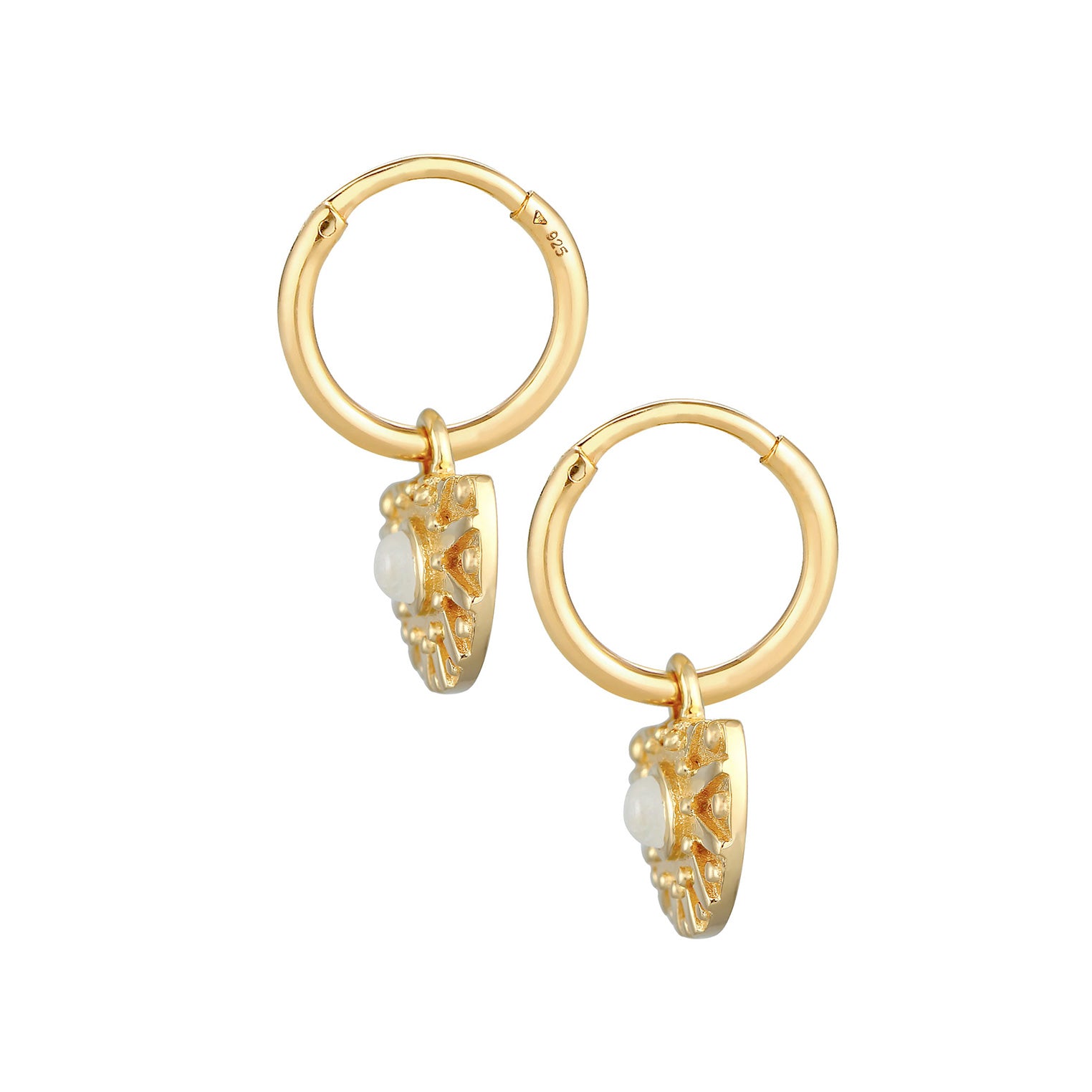 Gold - Elli PREMIUM | Creole | Mondstein ( Weiß ) | 925 Sterling Silber vergoldet