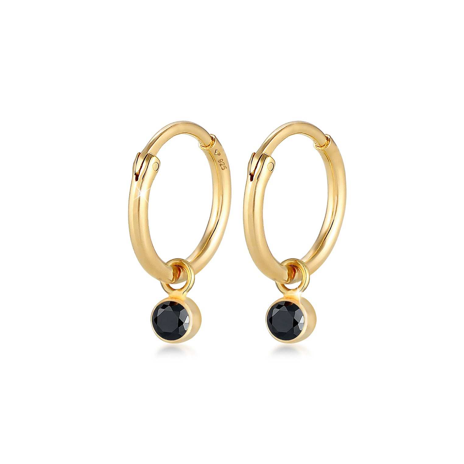 Gold - Elli | Creole | Zirkonia ( Schwarz ) | 925 Sterling Silber vergoldet
