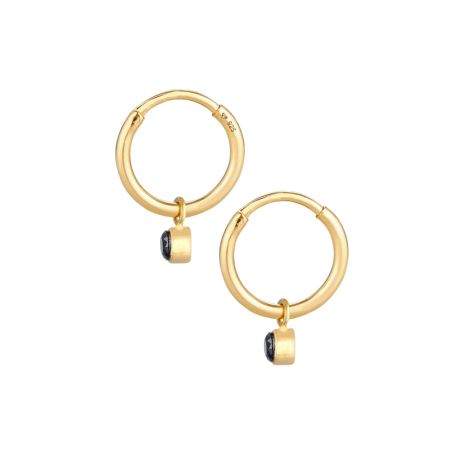 Gold - Elli | Creole | Zirkonia ( Schwarz ) | 925 Sterling Silber vergoldet