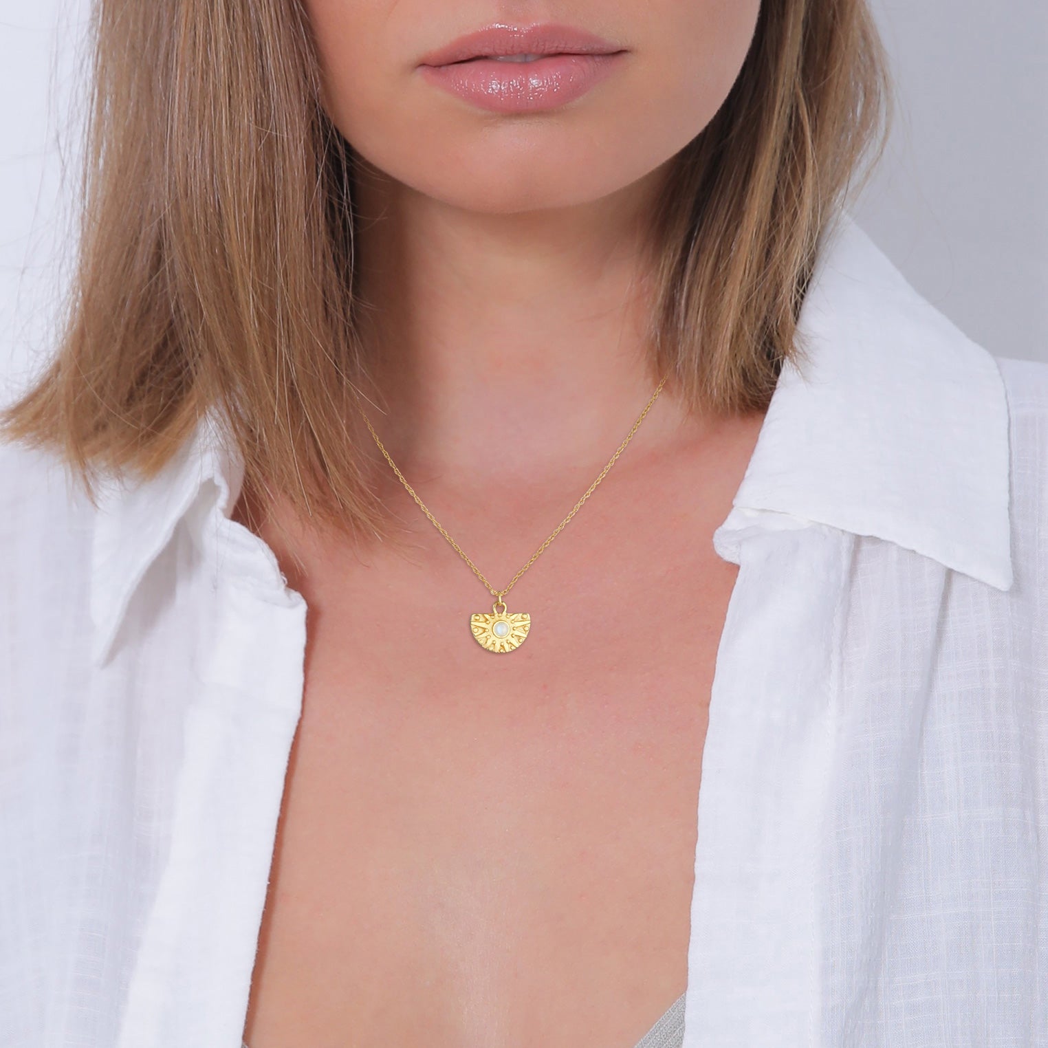 Gold - Elli PREMIUM | Halskette | Mondstein ( Weiß ) | 925 Sterling Silber vergoldet