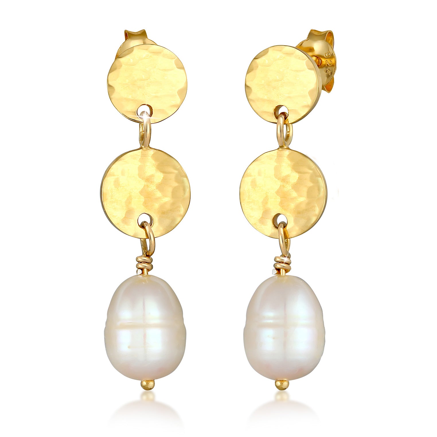 Gold - Elli PREMIUM | Ohrstecker Kreis | Süßwasserperle | 925 Sterling Silber vergoldet