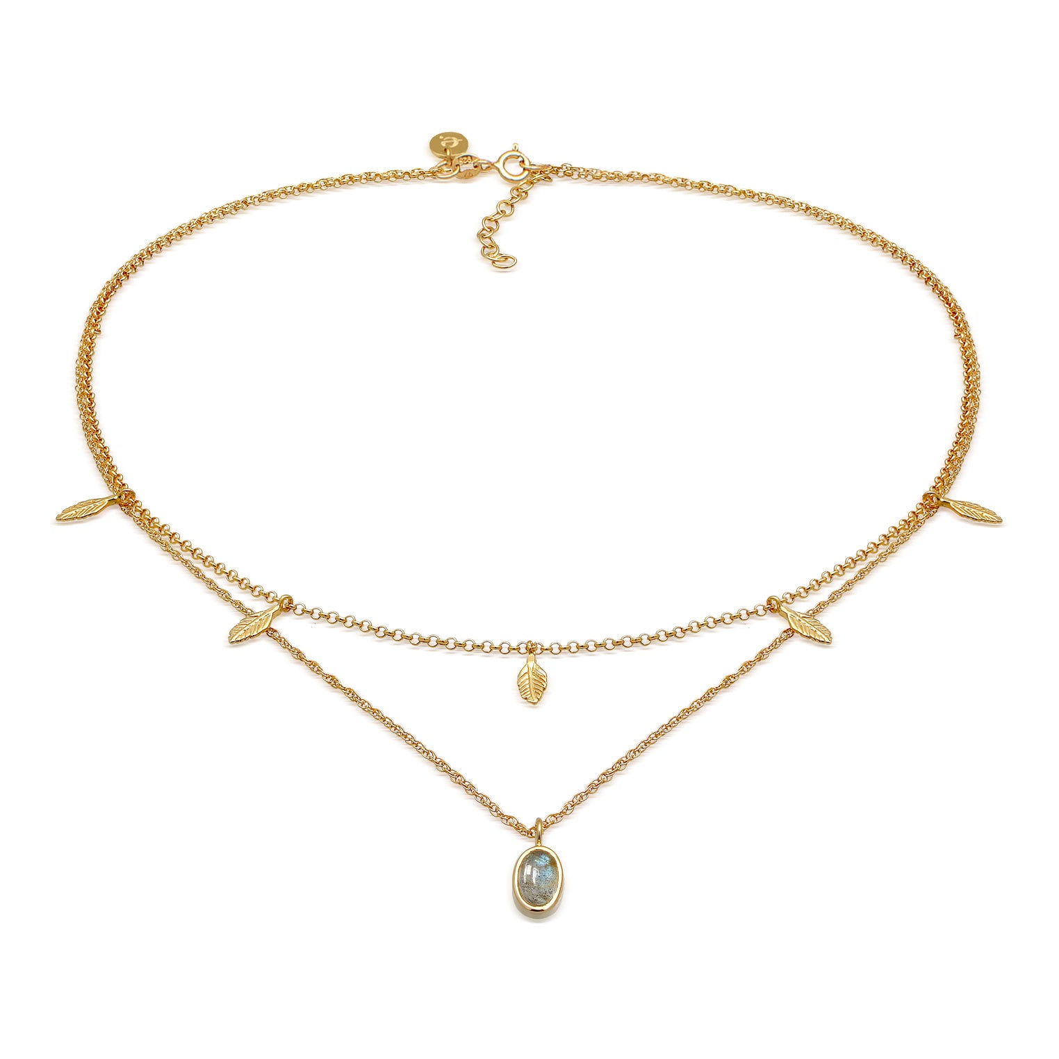 Gold - Elli PREMIUM | Choker | Labradorit ( Grau ) | 925 Sterling Silber vergoldet