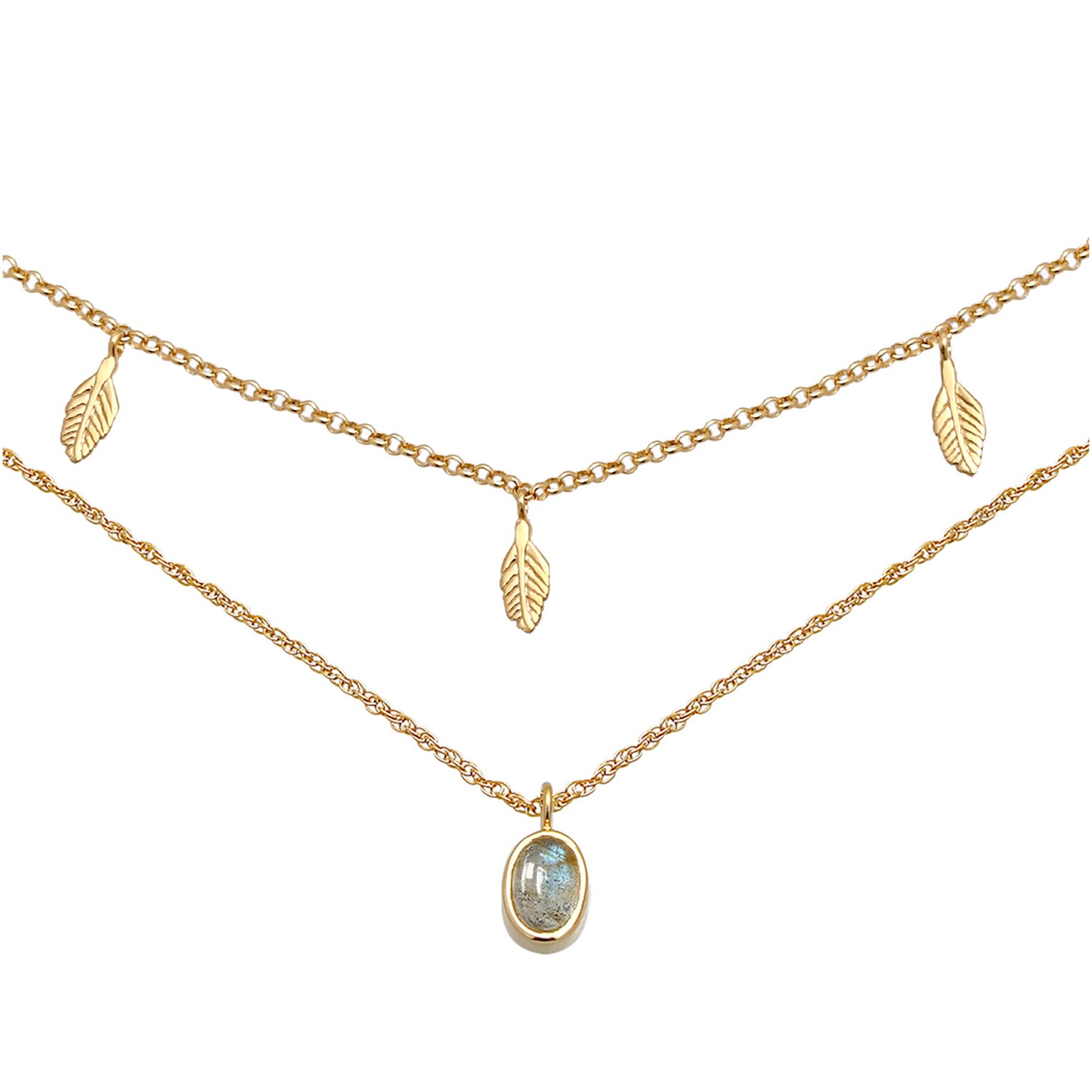 Gold - Elli PREMIUM | Choker | Labradorit ( Grau ) | 925 Sterling Silber vergoldet