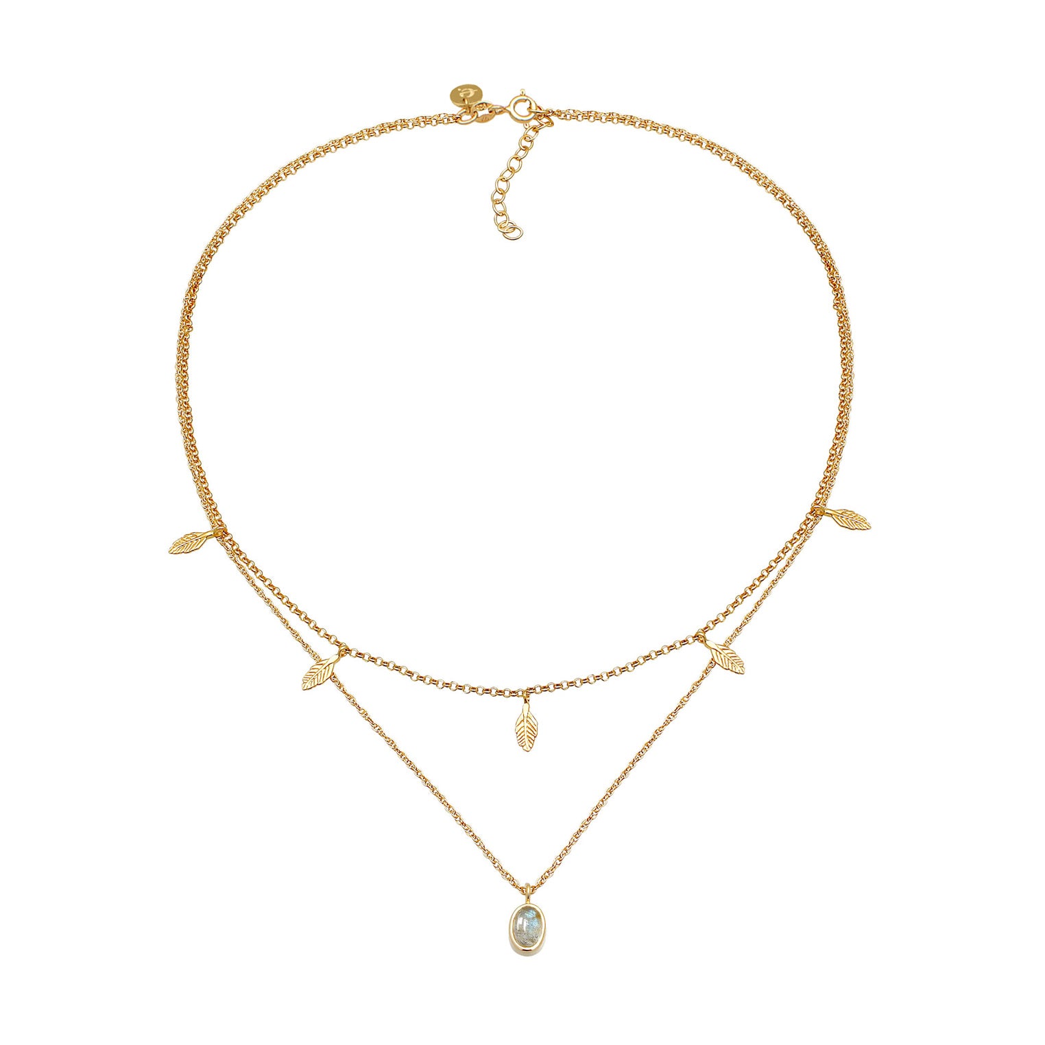 Gold - Elli PREMIUM | Choker | Labradorit ( Grau ) | 925 Sterling Silber vergoldet