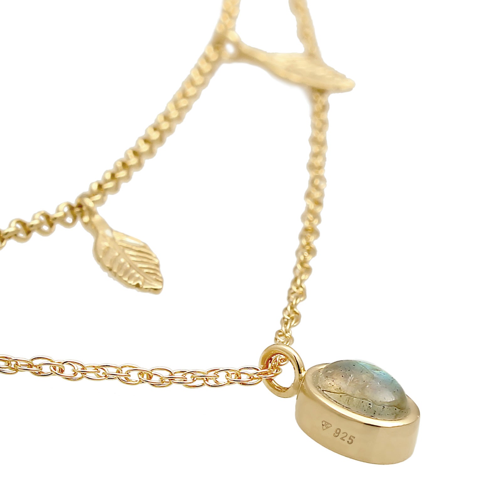 Gold - Elli PREMIUM | Choker | Labradorit ( Grau ) | 925 Sterling Silber vergoldet